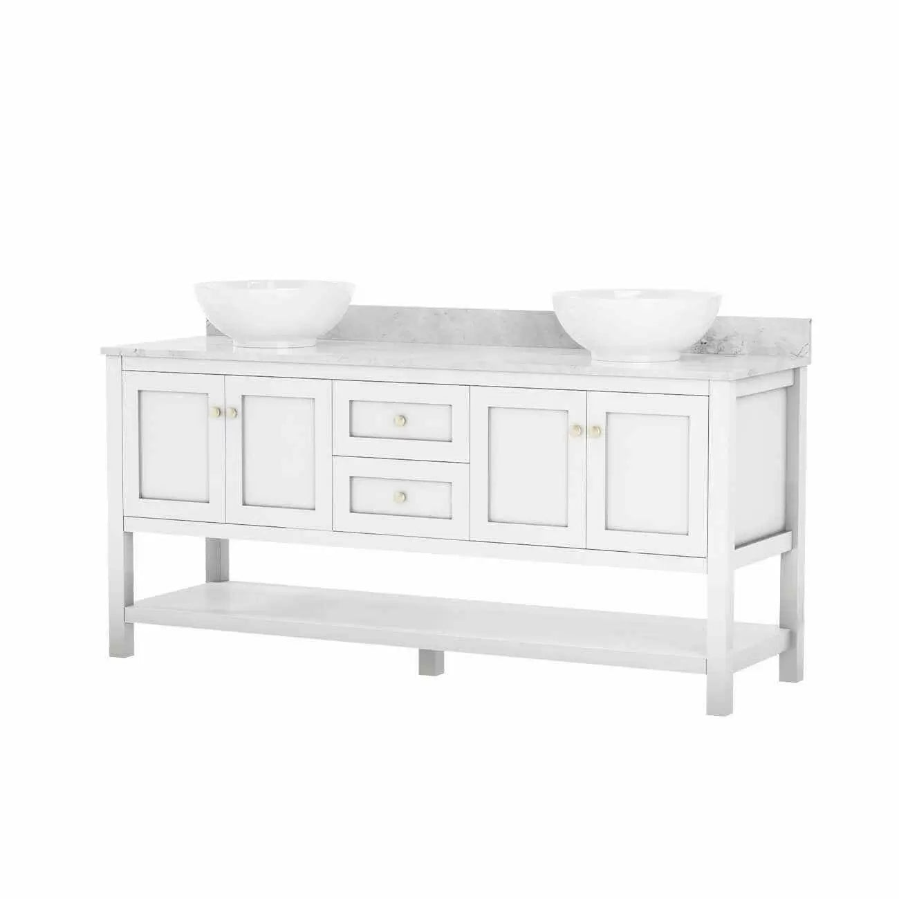 Carlow 72 Inch Modern Console Vanity-White-White Carrara Marble / Vessel Sink | Alternative Image 01 | countertop finish:White Carrera Marble | sink installation type:Vessel | faucet centers:Single Hole