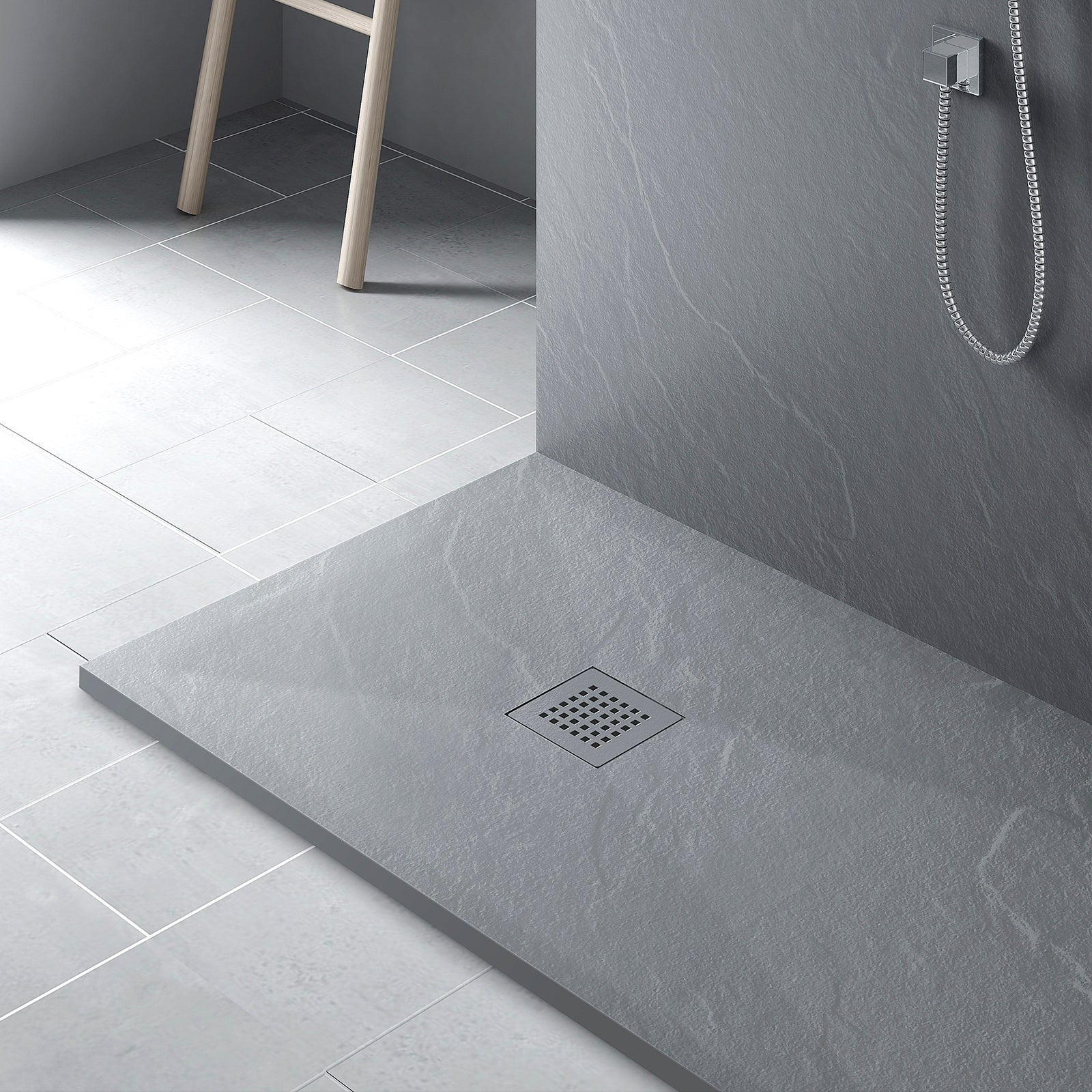 Grey Slate 48x32 Stone Shower Pan | Alternative Image 01 | size:48 x 32