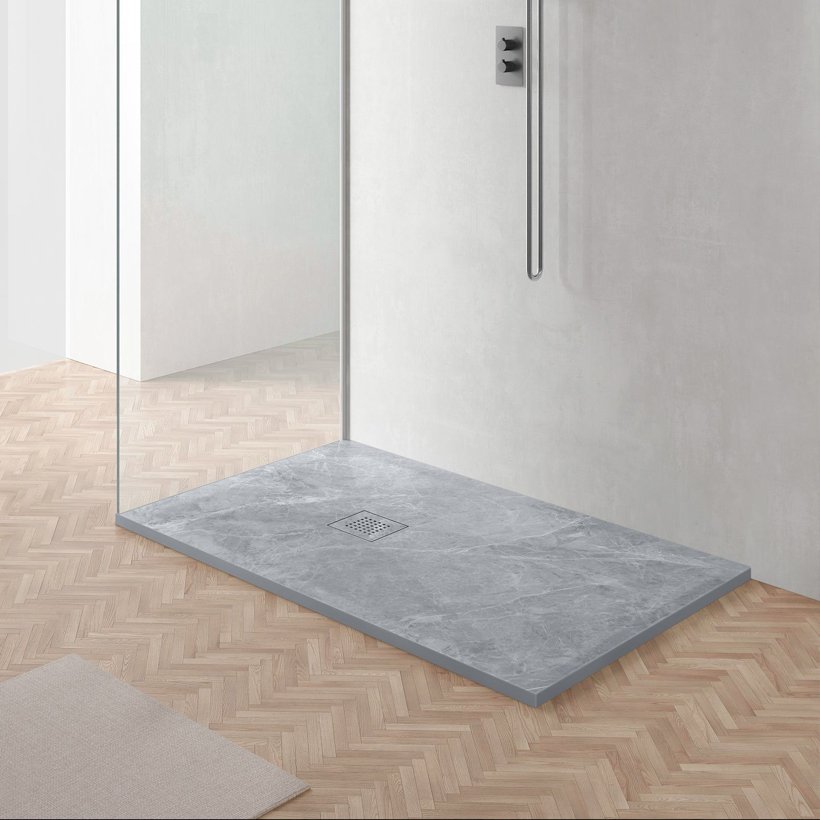 Grey Marble 48x32 Stone Shower Pan | Alternative Image 01 | size:48 x 32