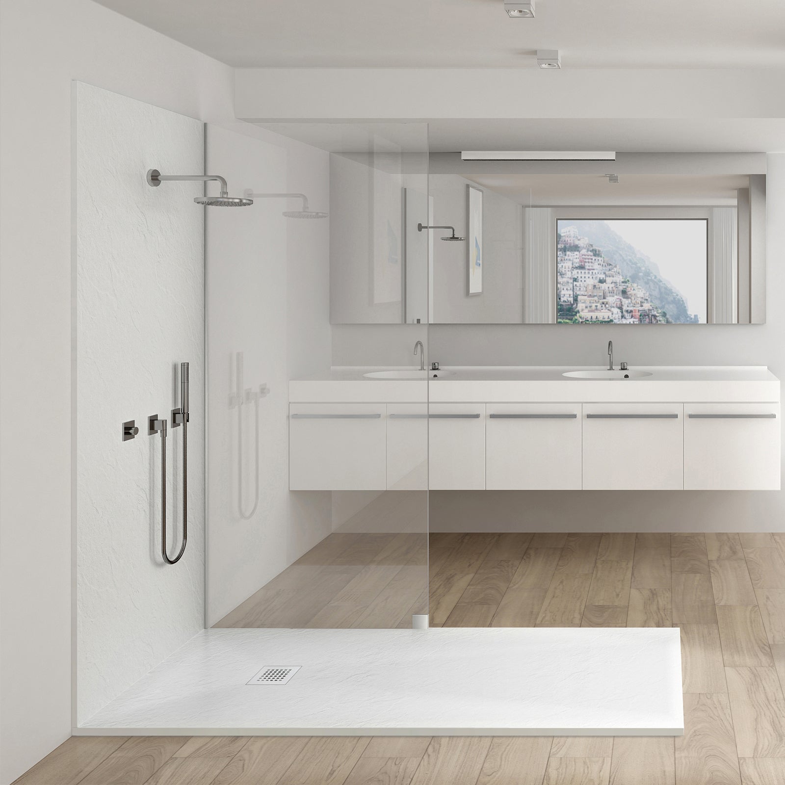 White Slate 48x32 Stone Shower Pan | Alternative Image 01 | size:48 x 32