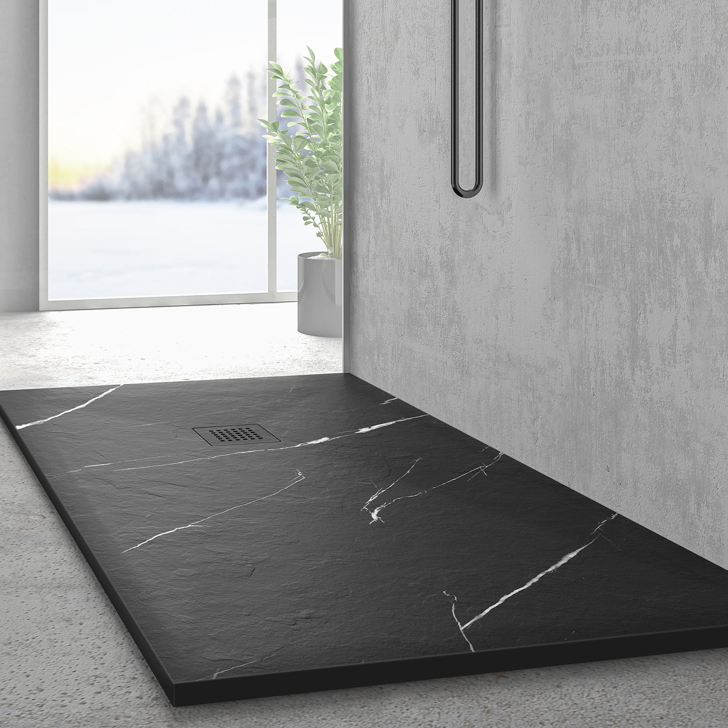 Black Marble 60x36 Stone Shower Pan | Alternative Image 01 | size:60 x 36
