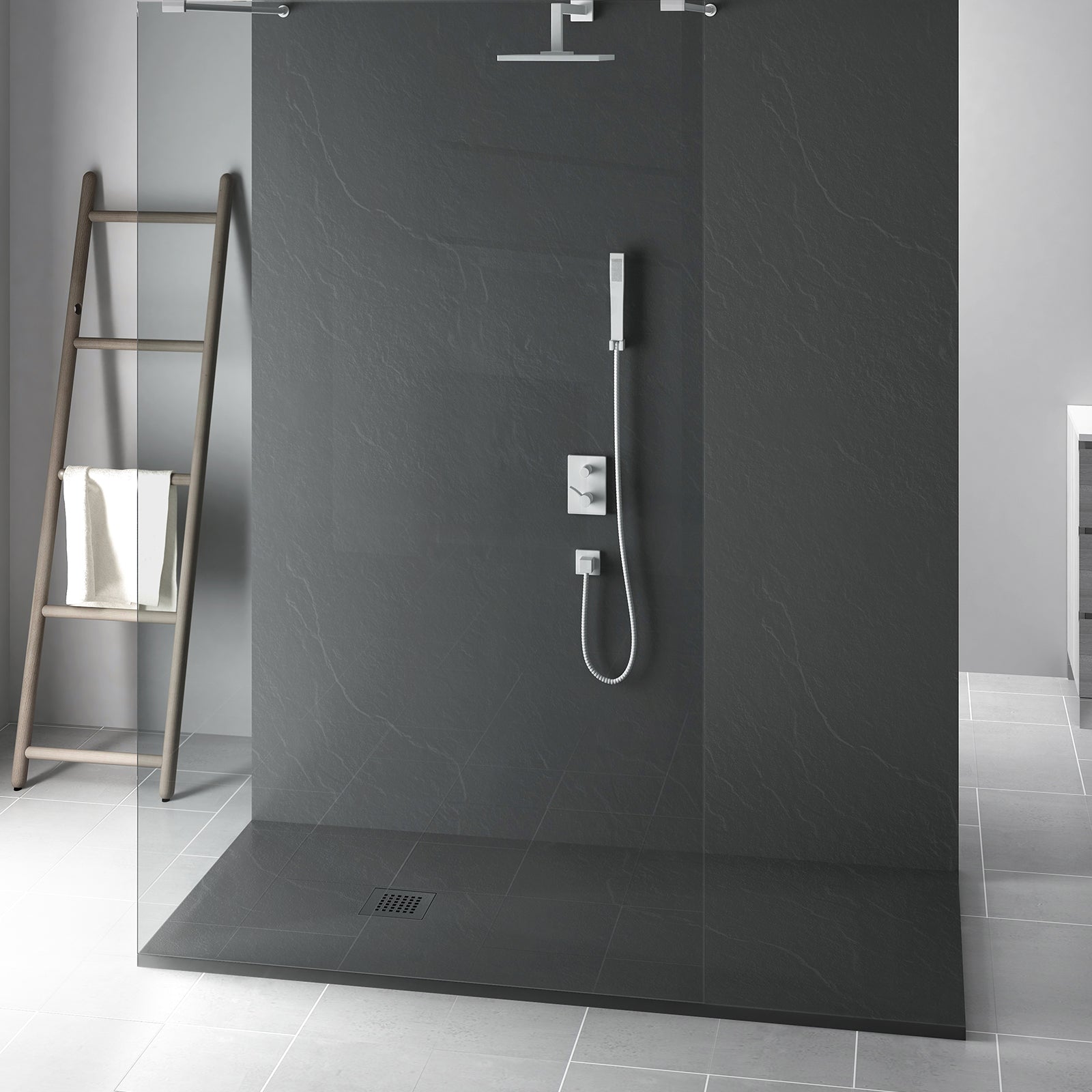 Anthracite Slate 60x36 Stone Shower Pan | Alternative Image 01 | size:60 x 36
