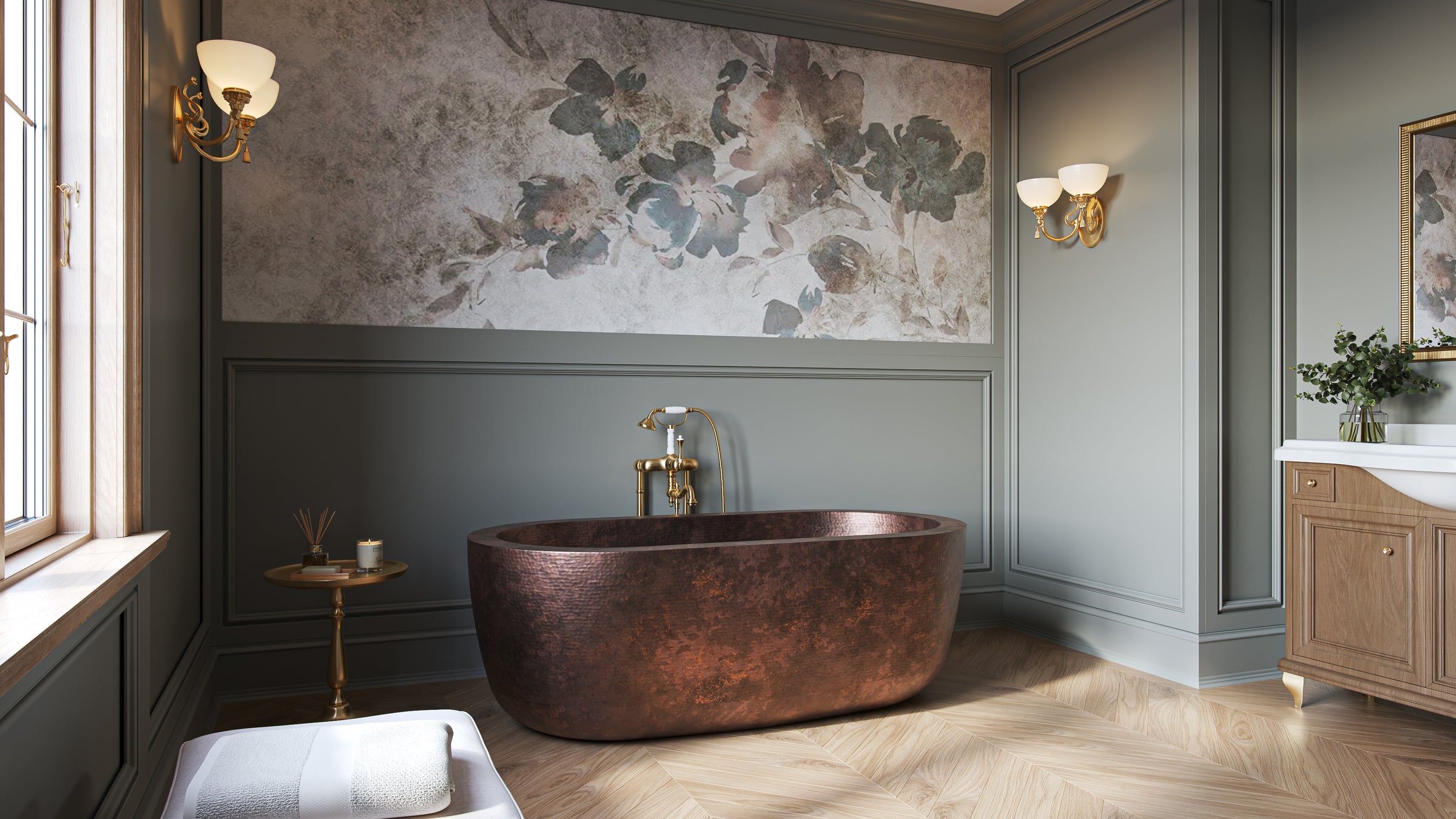 Georgia 64 Inch Copper Double Ended Freestanding Tub | Alternative Image 02 | length:64