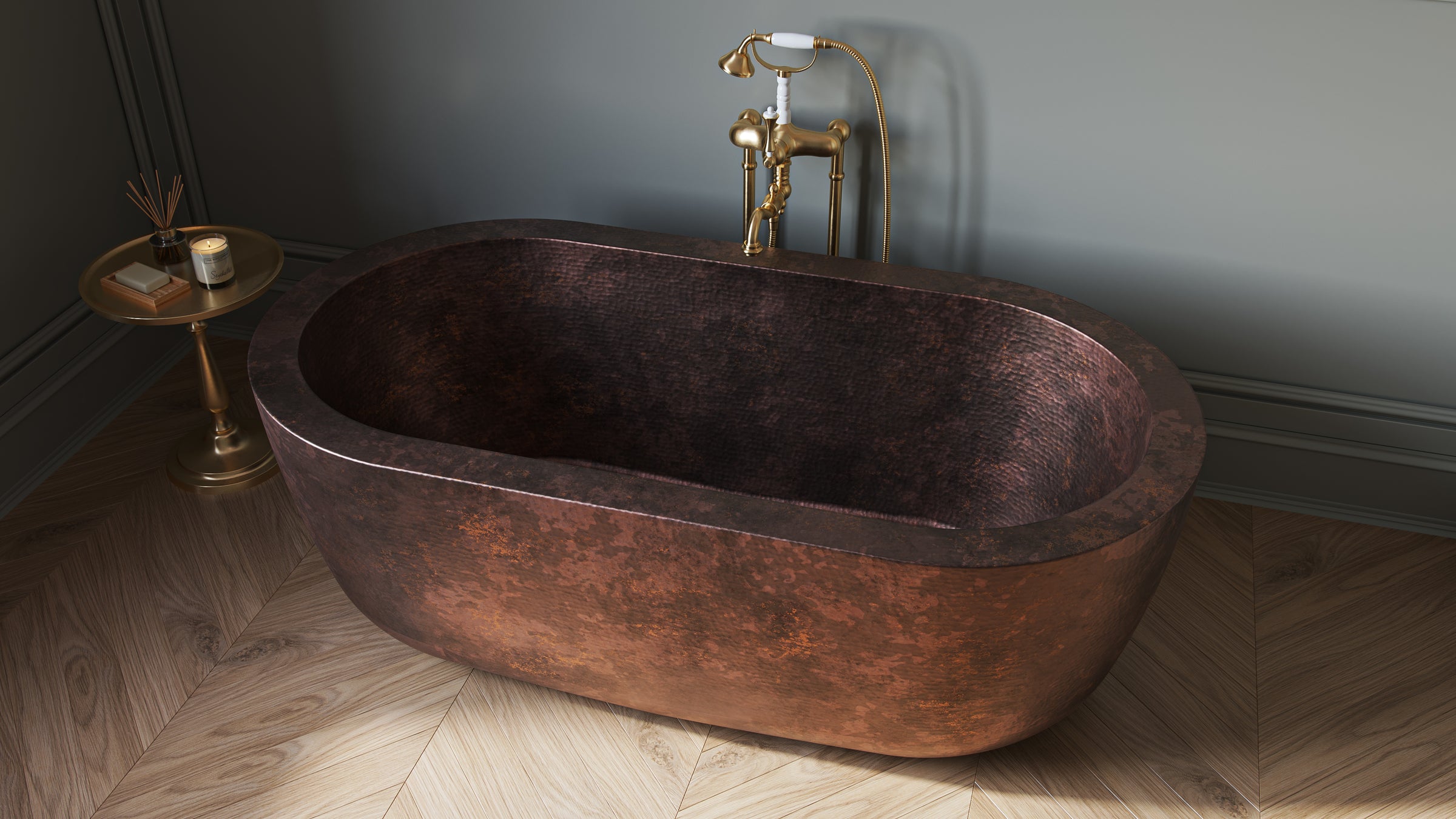 Georgia 64 Inch Copper Double Ended Freestanding Tub | Alternative Image 03 | length:64