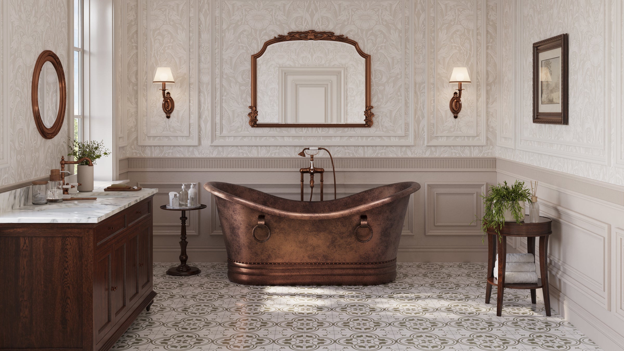 Tahnee 60 Inch Copper Double Slipper Bathtub with Rings | Alternative Image 01 | length:60