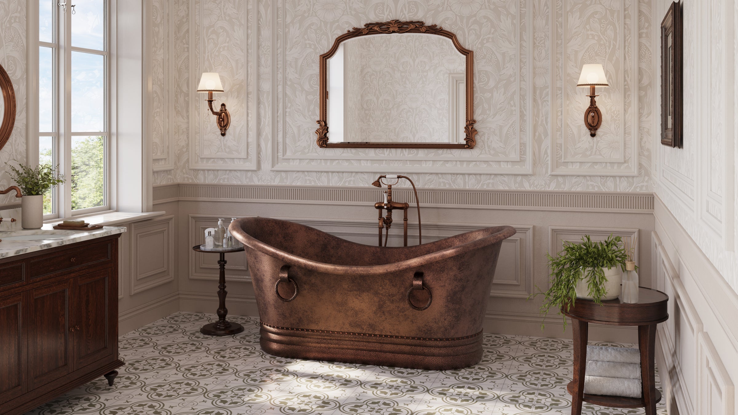 Tahnee 60 Inch Copper Double Slipper Bathtub with Rings | Alternative Image 02 | length:60