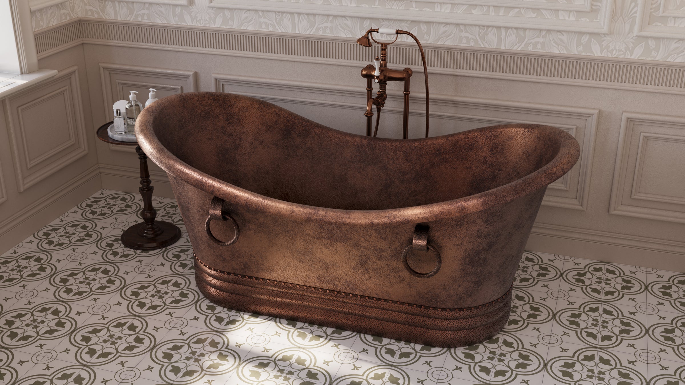 Tahnee 60 Inch Copper Double Slipper Bathtub with Rings | Alternative Image 03 | length:60