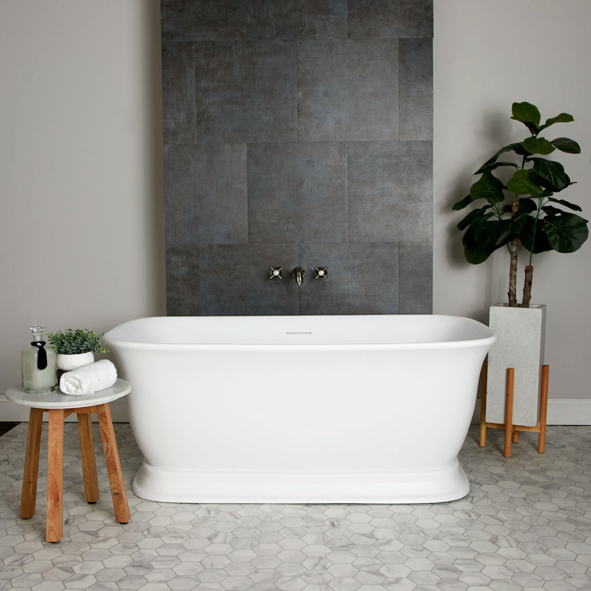Emilia 59 Inch Matte White Acrylic Double Ended Freestanding Tub - Oil Rubbed Bronze Drain | Alternative Image 01 | length:59 | drain finish:Oil Rubbed Bronze