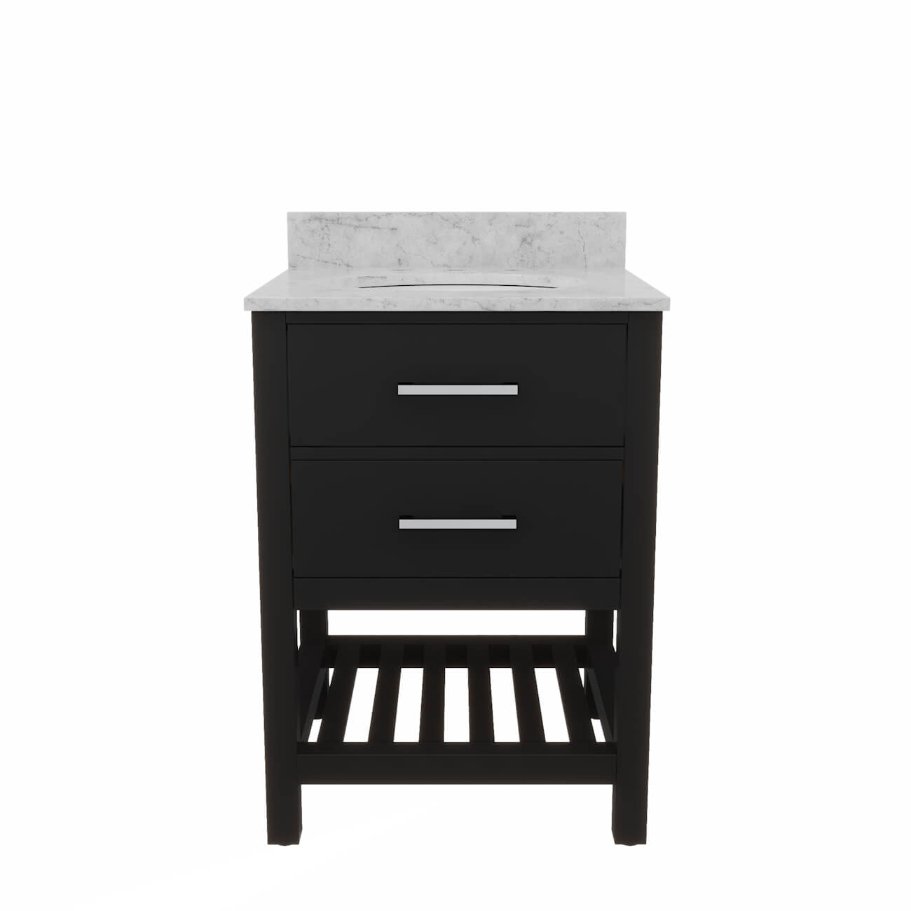 Holden 24 Inch Birch and Oak Console Vanity-Black-White Carrara Marble / Oval Sink | Alternative Image 02 | countertop finish:White Carrera Marble | sink installation type:Oval Undermount | faucet centers:8"