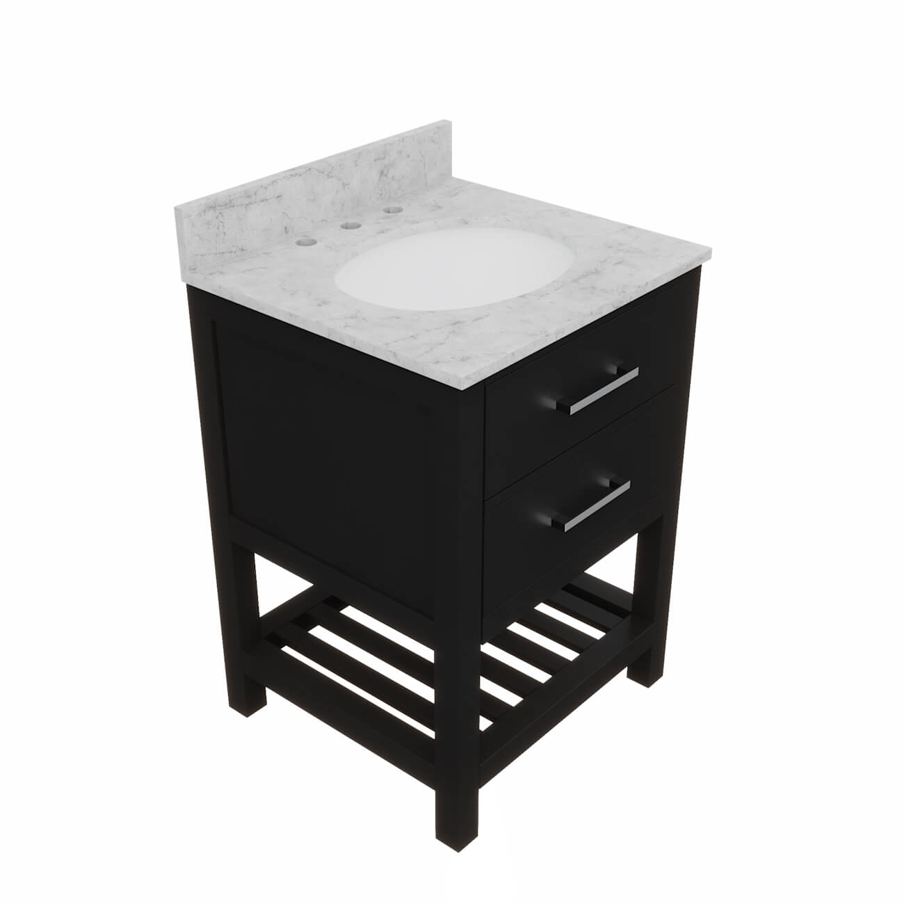 Holden 24 Inch Birch and Oak Console Vanity-Black-White Carrara Marble / Oval Sink | Alternative Image 03 | countertop finish:White Carrera Marble | sink installation type:Oval Undermount | faucet centers:8"