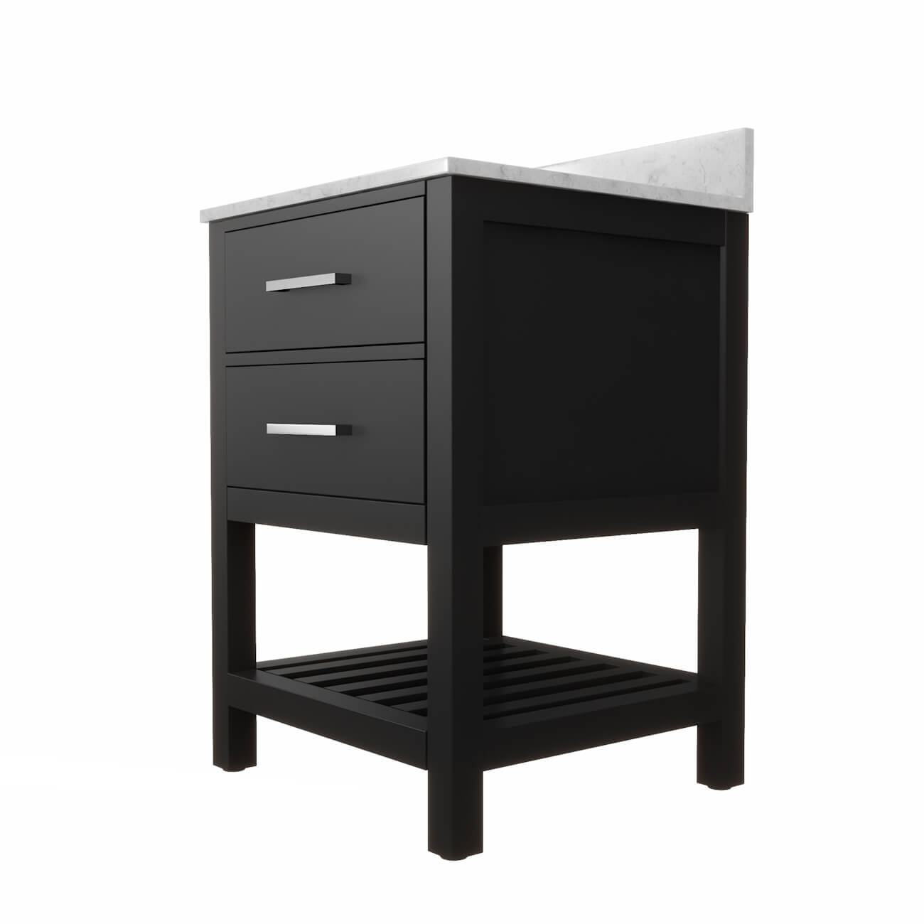 Holden 24 Inch Birch and Oak Console Vanity-Black-White Carrara Marble / Oval Sink | Alternative Image 04 | countertop finish:White Carrera Marble | sink installation type:Oval Undermount | faucet centers:8"