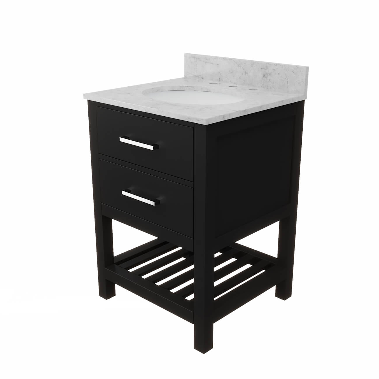 Holden 24 Inch Birch and Oak Console Vanity-Black-White Carrara Marble / Oval Sink | Alternative Image 06 | countertop finish:White Carrera Marble | sink installation type:Oval Undermount | faucet centers:8"