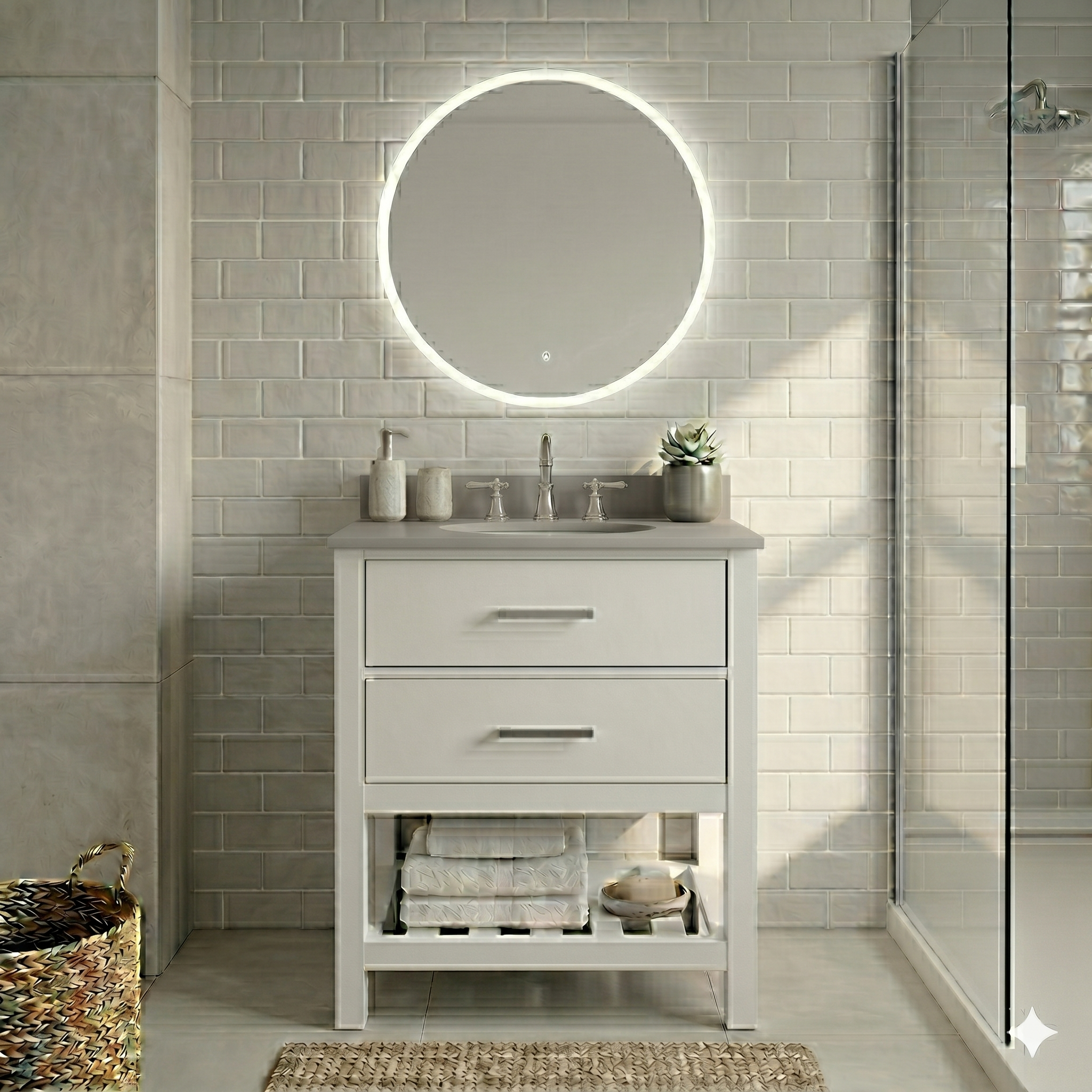 Holden 24 Inch Birch and Oak Console Vanity-White-White Birch Solid Surface / Integral Oval Sink | Alternative Image 01 | countertop finish:White Birch | sink installation type:Oval Integral | faucet centers:Variable