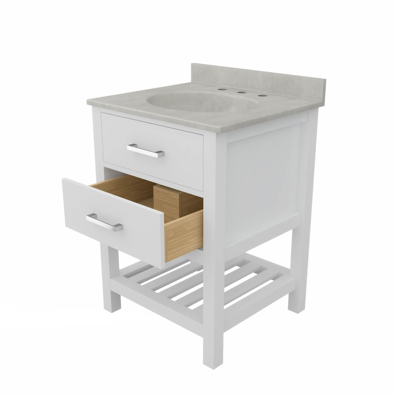 Holden 24 Inch Birch and Oak Console Vanity-White-White Birch Solid Surface / Integral Oval Sink | Alternative Image 07 | countertop finish:White Birch | sink installation type:Oval Integral | faucet centers:Variable