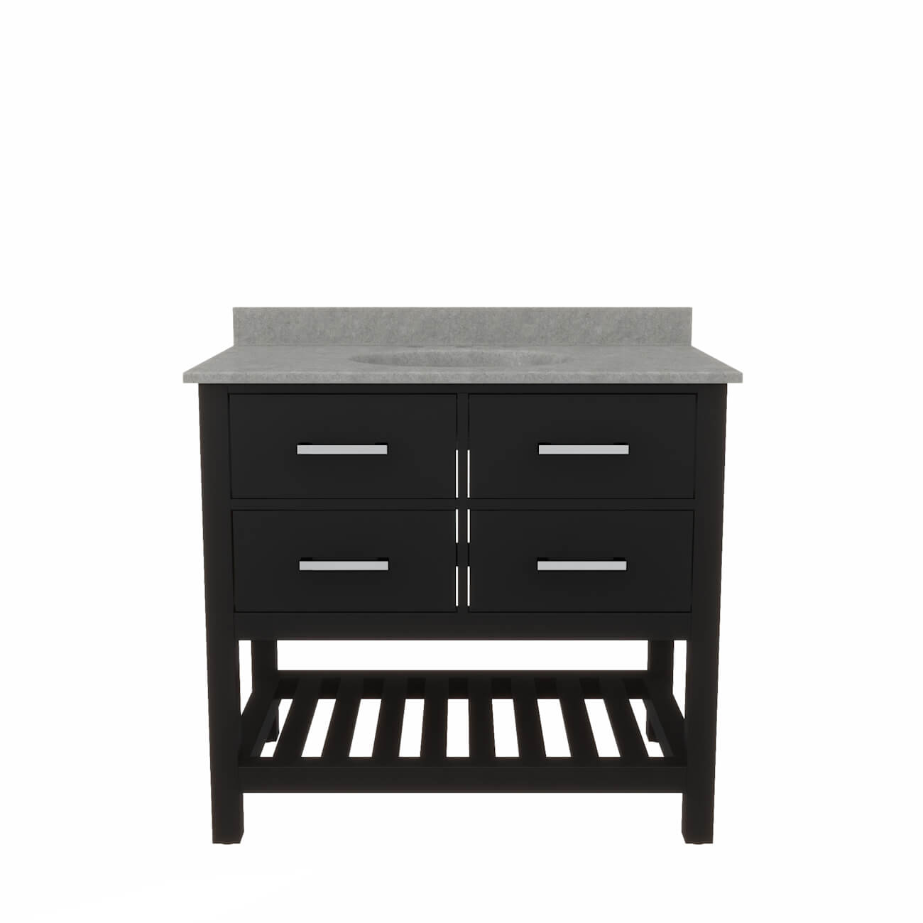 Holden 36 Inch Birch and Oak Console Vanity-Black-Ash Gray Solid Surface / Integral Oval Sink | Alternative Image 02 | countertop finish:Concrete Gray | sink installation type:Oval Integral | faucet centers:Variable