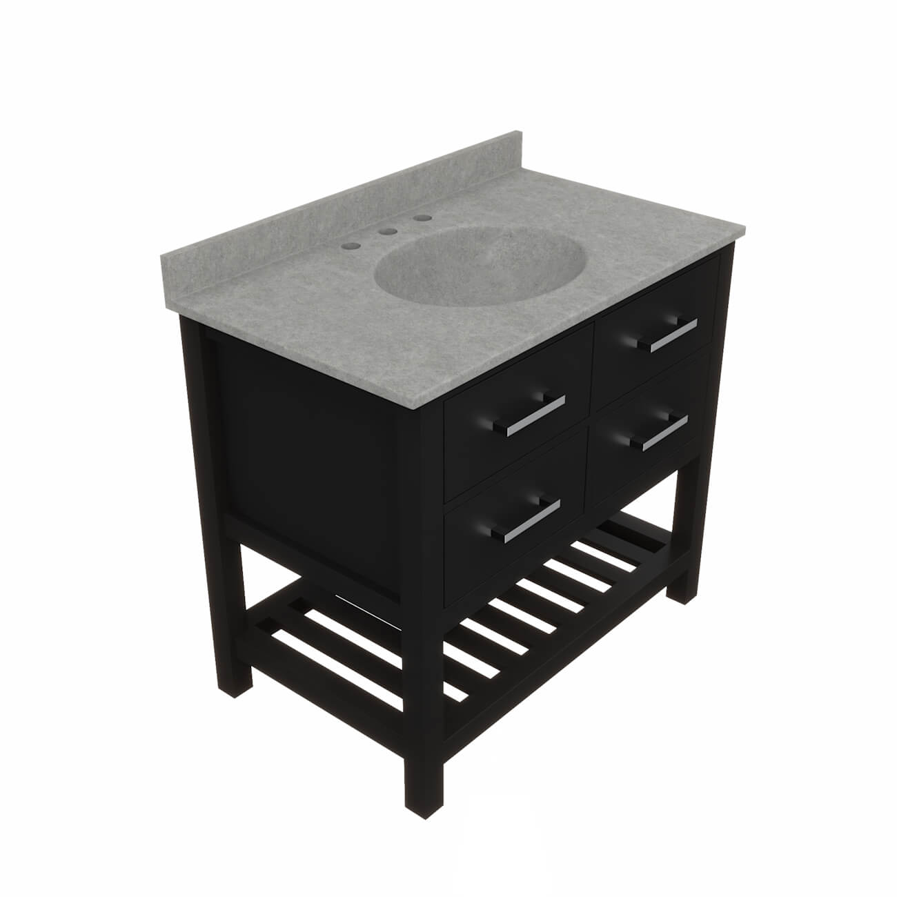 Holden 36 Inch Birch and Oak Console Vanity-Black-Ash Gray Solid Surface / Integral Oval Sink | Alternative Image 03 | countertop finish:Concrete Gray | sink installation type:Oval Integral | faucet centers:Variable
