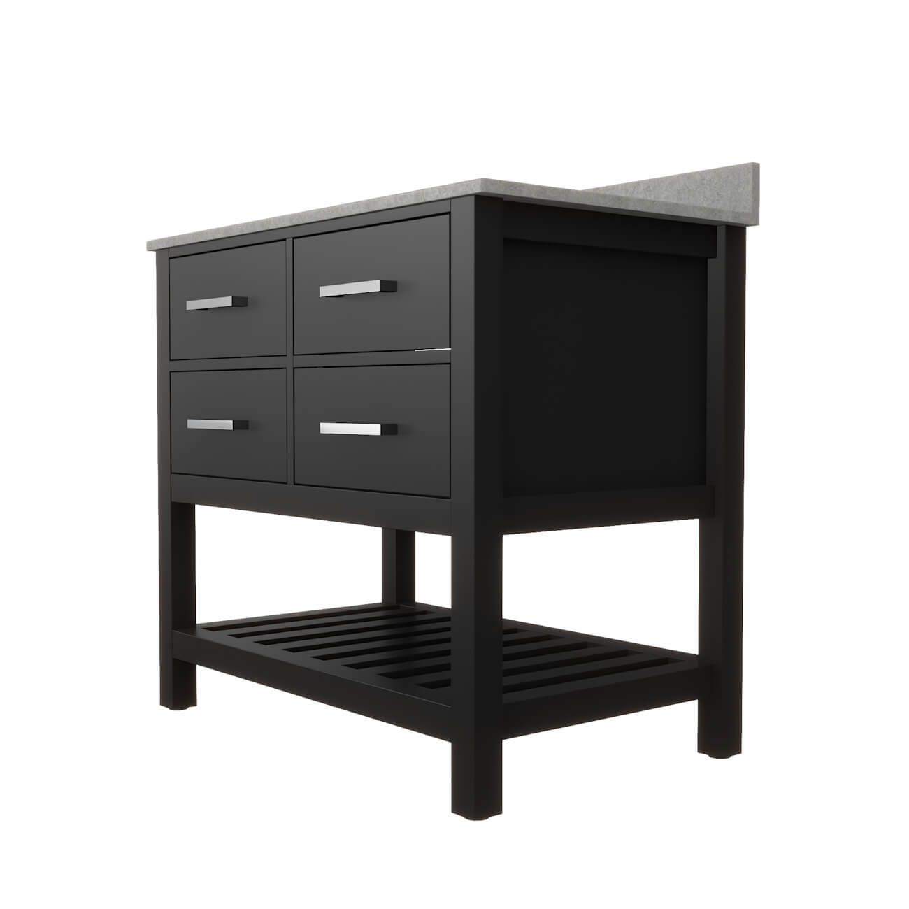 Holden 36 Inch Birch and Oak Console Vanity-Black-Ash Gray Solid Surface / Integral Oval Sink | Alternative Image 04 | countertop finish:Concrete Gray | sink installation type:Oval Integral | faucet centers:Variable