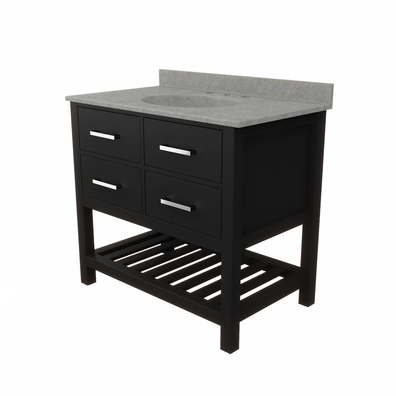 Holden 36 Inch Birch and Oak Console Vanity-Black-Ash Gray Solid Surface / Integral Oval Sink | Alternative Image 06 | countertop finish:Concrete Gray | sink installation type:Oval Integral | faucet centers:Variable