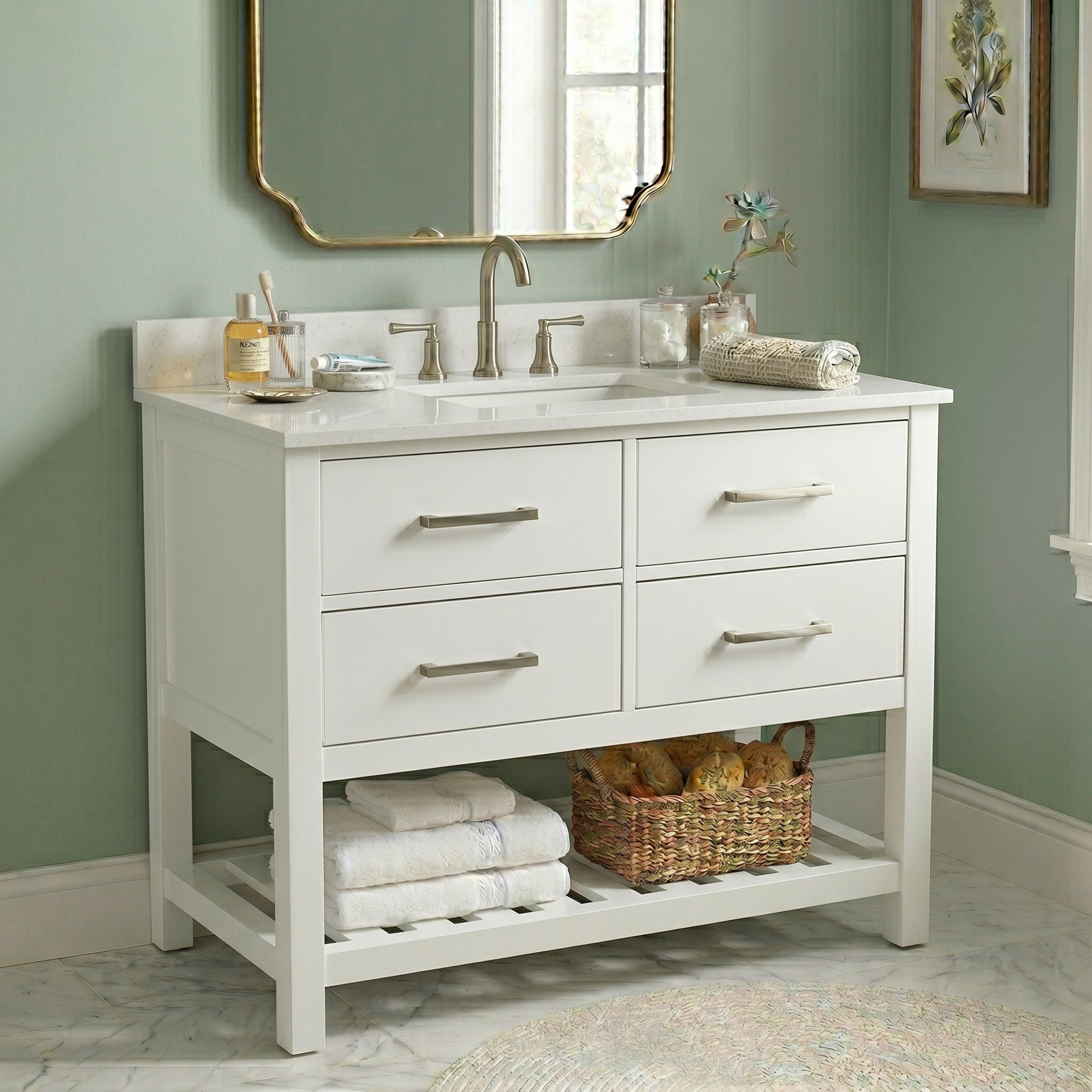 Holden 36 Inch Birch and Oak Console Vanity-White-White Quartz / Rectangle Sink | Alternative Image 01 | countertop finish:White Quartz | sink installation type:Rectangle Undermount | faucet centers:8"
