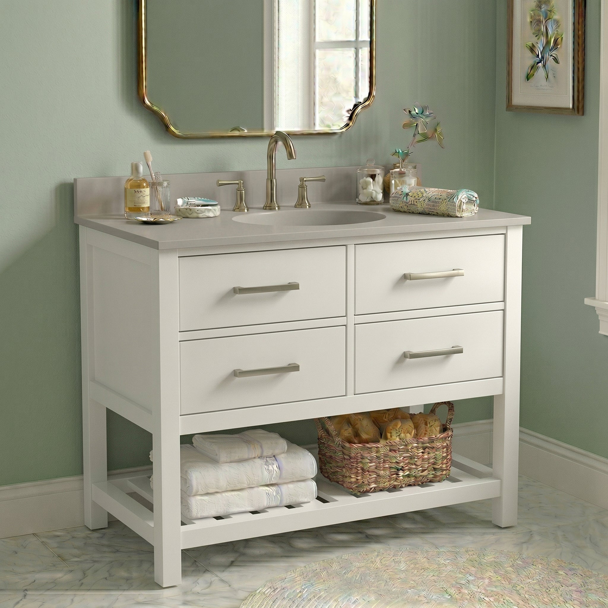 Holden 36 Inch Birch and Oak Console Vanity-White-White Birch Solid Surface / Integral Oval Sink | Alternative Image 01 | countertop finish:White Birch | sink installation type:Oval Integral | faucet centers:Variable