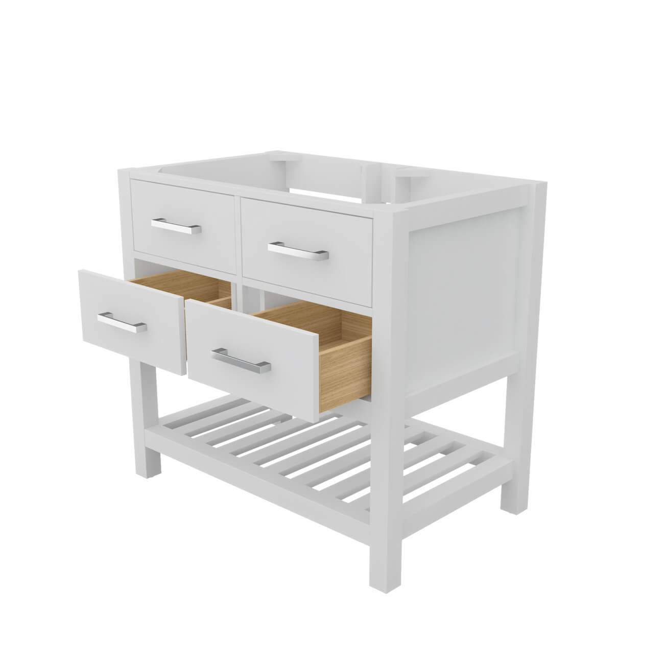 Holden 36 Inch Birch and Oak Console Vanity-White-No Top | Alternative Image 06 | countertop finish:No Top | sink installation type:None | faucet centers:None