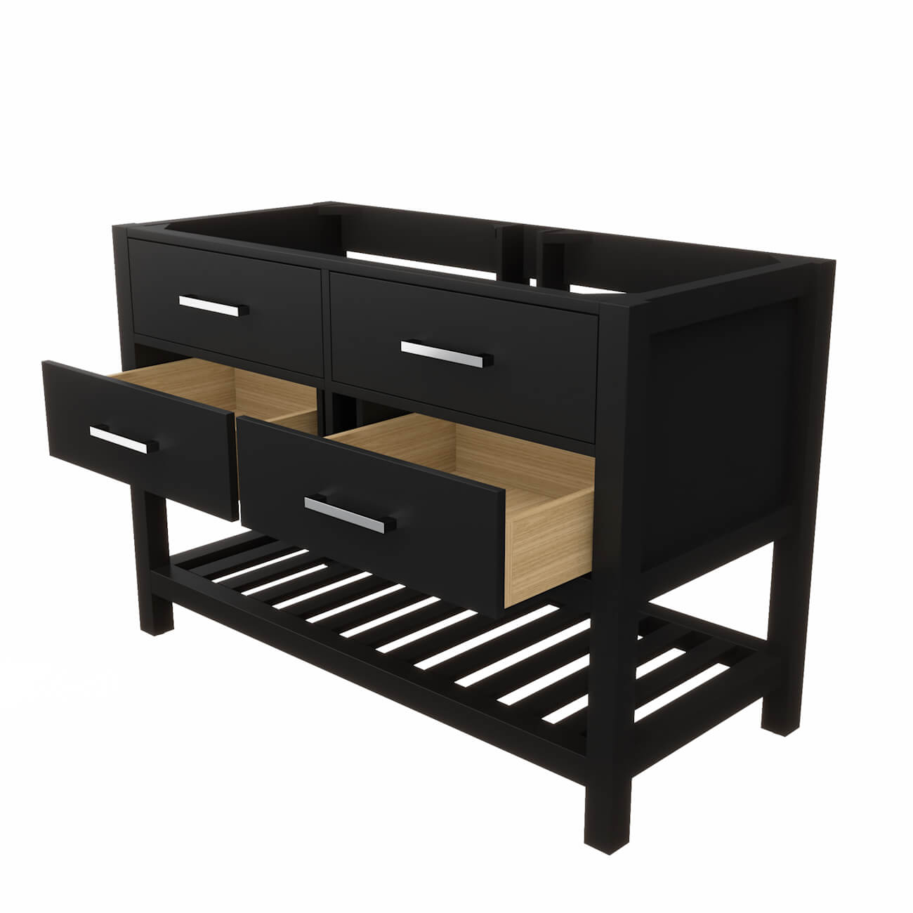 Holden 48 Inch Birch and Oak Console Vanity-Black-No Top | Alternative Image 06 | countertop finish:No Top | sink installation type:None | faucet centers:None