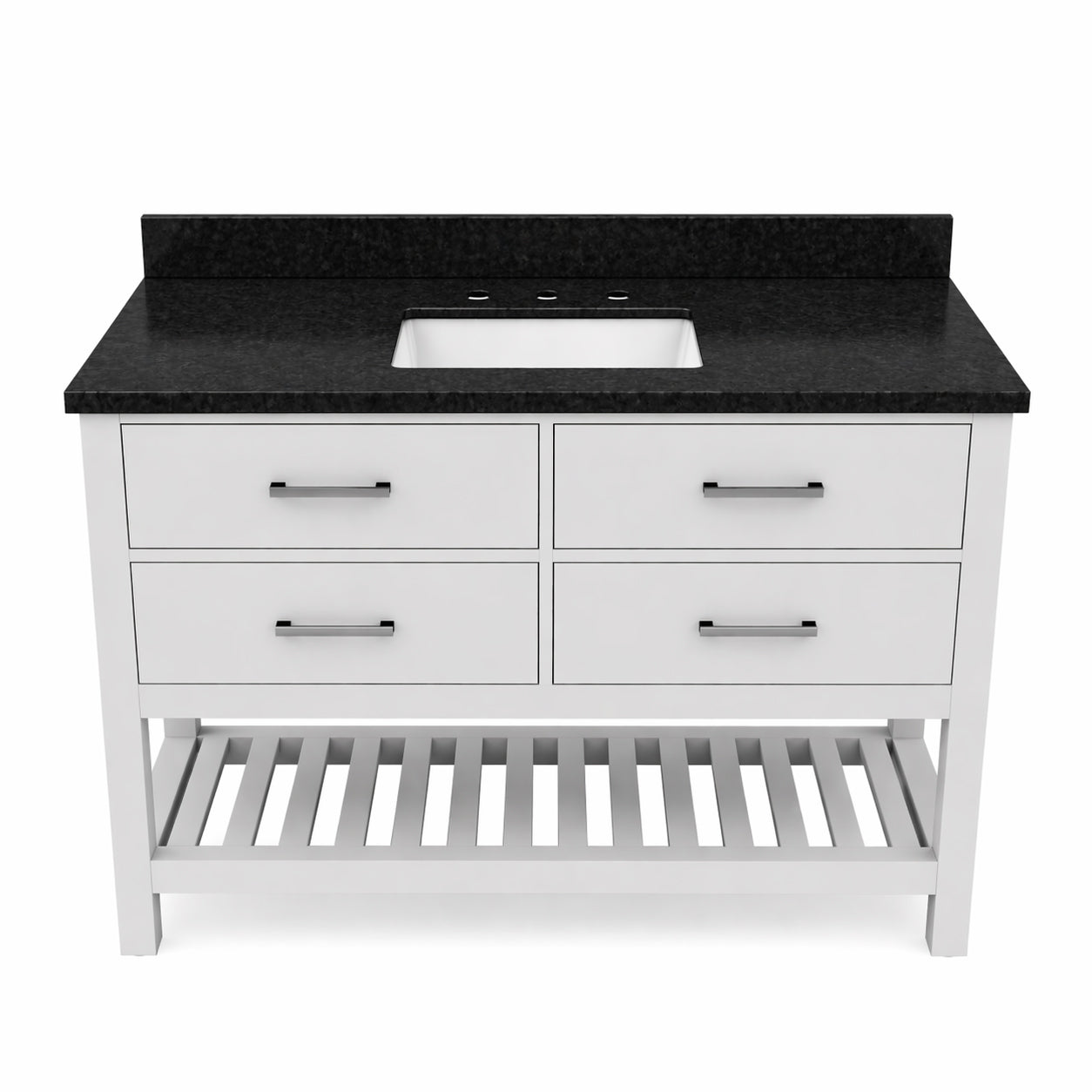 Holden 48 Inch Birch and Oak Console Vanity-White-Black Granite / Rectangle Sink | Alternative Image 02 | countertop finish:Black Granite | sink installation type:Rectangle Undermount | faucet centers:8"