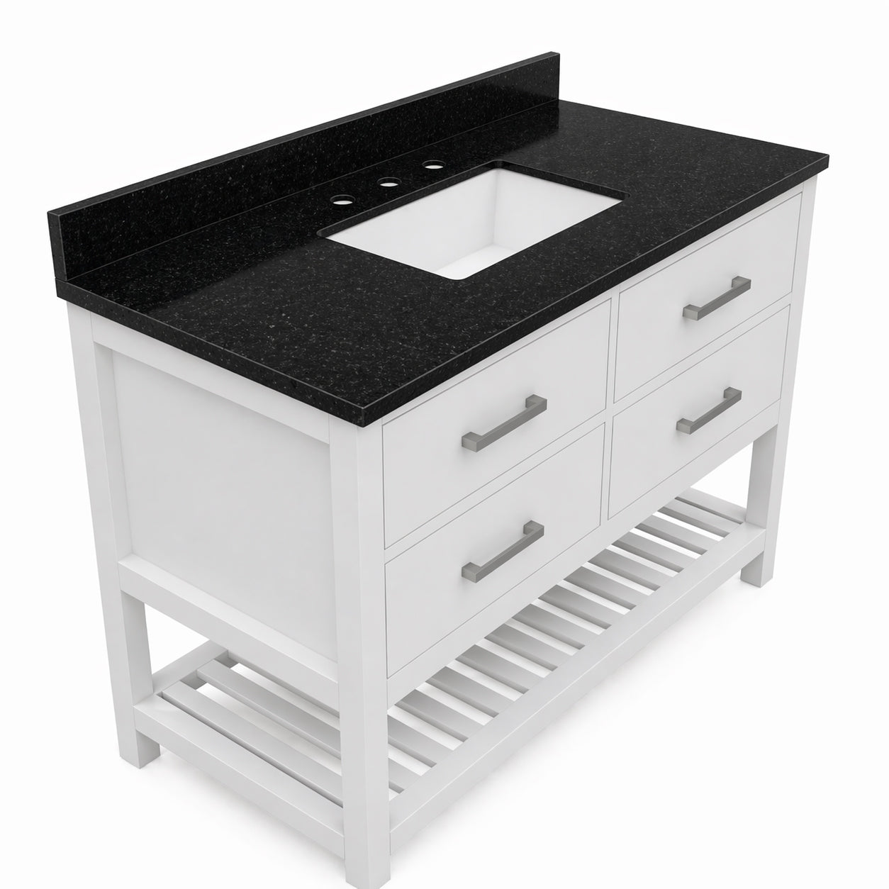 Holden 48 Inch Birch and Oak Console Vanity-White-Black Granite / Rectangle Sink | Alternative Image 03 | countertop finish:Black Granite | sink installation type:Rectangle Undermount | faucet centers:8"
