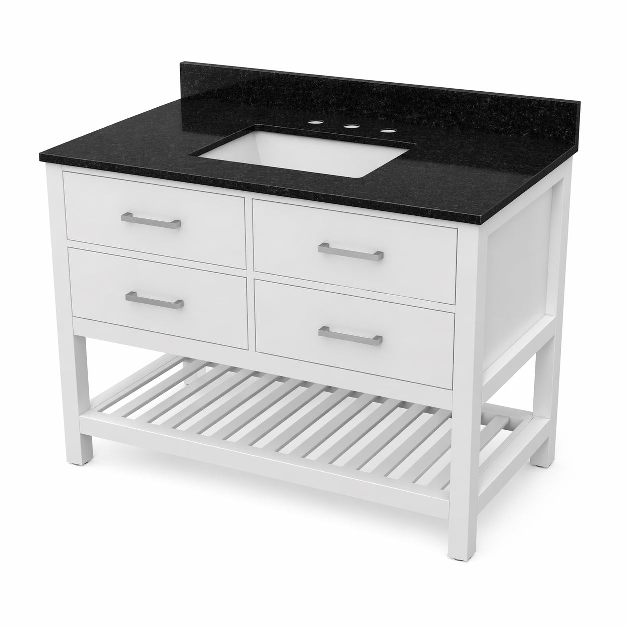 Holden 48 Inch Birch and Oak Console Vanity-White-Black Granite / Rectangle Sink | Alternative Image 04 | countertop finish:Black Granite | sink installation type:Rectangle Undermount | faucet centers:8"