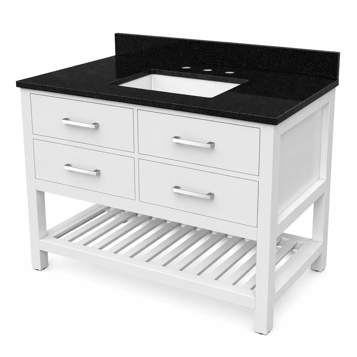 Holden 48 Inch Birch and Oak Console Vanity-White-Black Granite / Rectangle Sink | Alternative Image 06 | countertop finish:Black Granite | sink installation type:Rectangle Undermount | faucet centers:8"