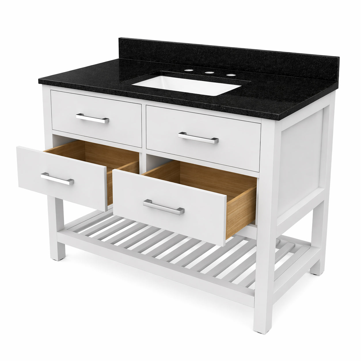 Holden 48 Inch Birch and Oak Console Vanity-White-Black Granite / Rectangle Sink | Alternative Image 07 | countertop finish:Black Granite | sink installation type:Rectangle Undermount | faucet centers:8"