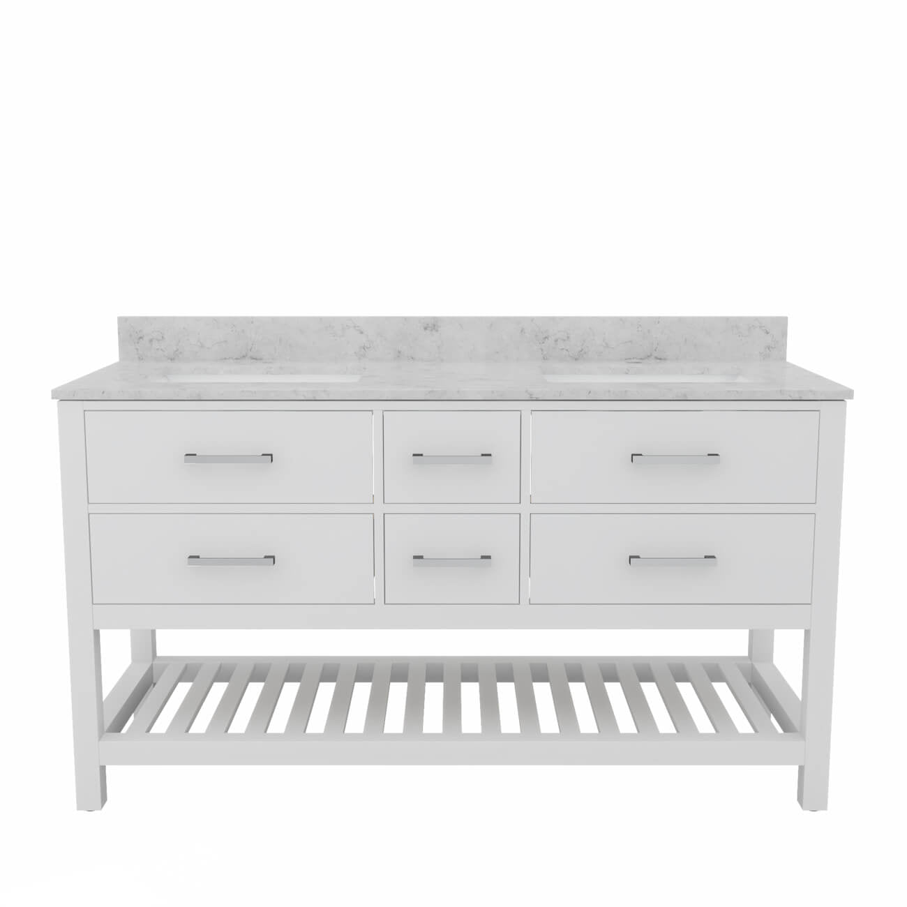 Holden 60 Inch Birch and Oak Console Vanity | Alternative Image 02 | countertop finish:White Carrara Marble | sink installation type:Rectangle Undermount | faucet centers:8"