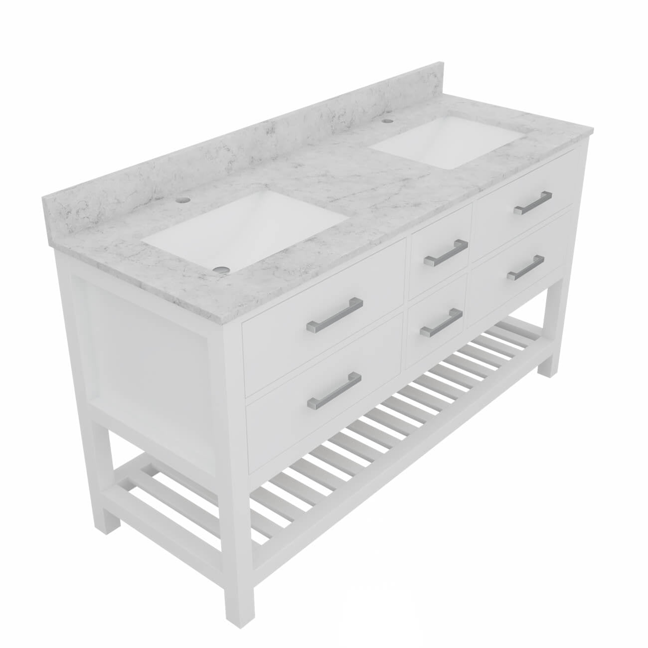 Holden 60 Inch Birch and Oak Console Vanity | Alternative Image 03 | countertop finish:White Carrara Marble | sink installation type:Rectangle Undermount | faucet centers:8"