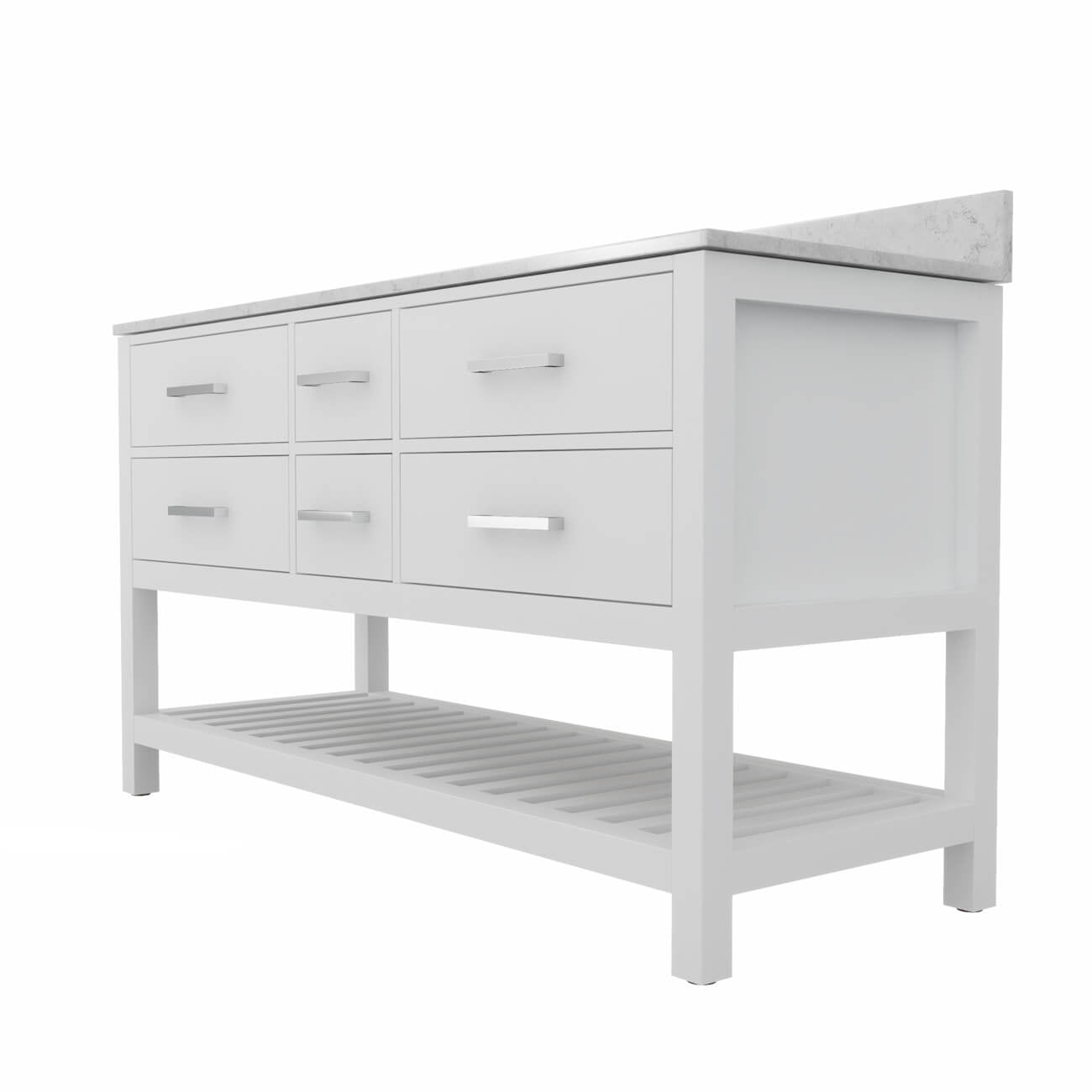 Holden 60 Inch Birch and Oak Console Vanity | Alternative Image 04 | countertop finish:White Carrara Marble | sink installation type:Rectangle Undermount | faucet centers:8"