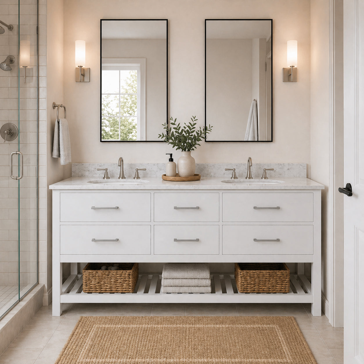 Holden 72 Inch Birch and Oak Console Vanity-White-White Carrara Marble / Oval Sink | Alternative Image 01 | countertop finish:White Carrara Marble | sink installation type:Oval Undermount | faucet centers:8"