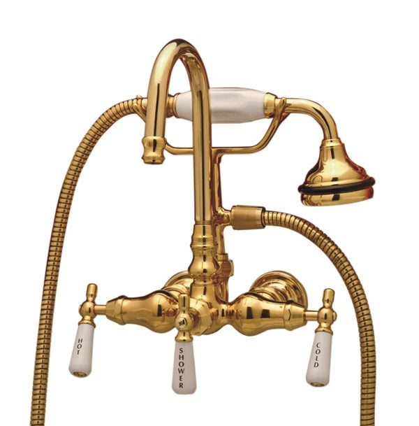 Tub Wall Mount English Telephone Faucet - Gooseneck Spout-Brushed Brass | Alternative Image 01 | finish:Brushed Brass