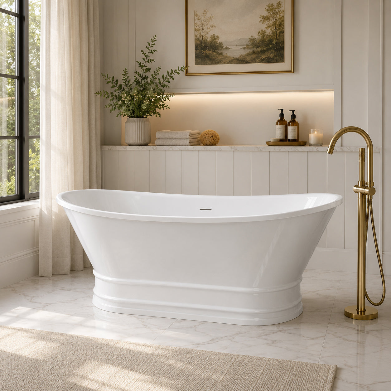 Lenix 69-In Acrylic Double Slipper Soaking Tub | Alternative Image 01 | drain finish:Brushed Nickel