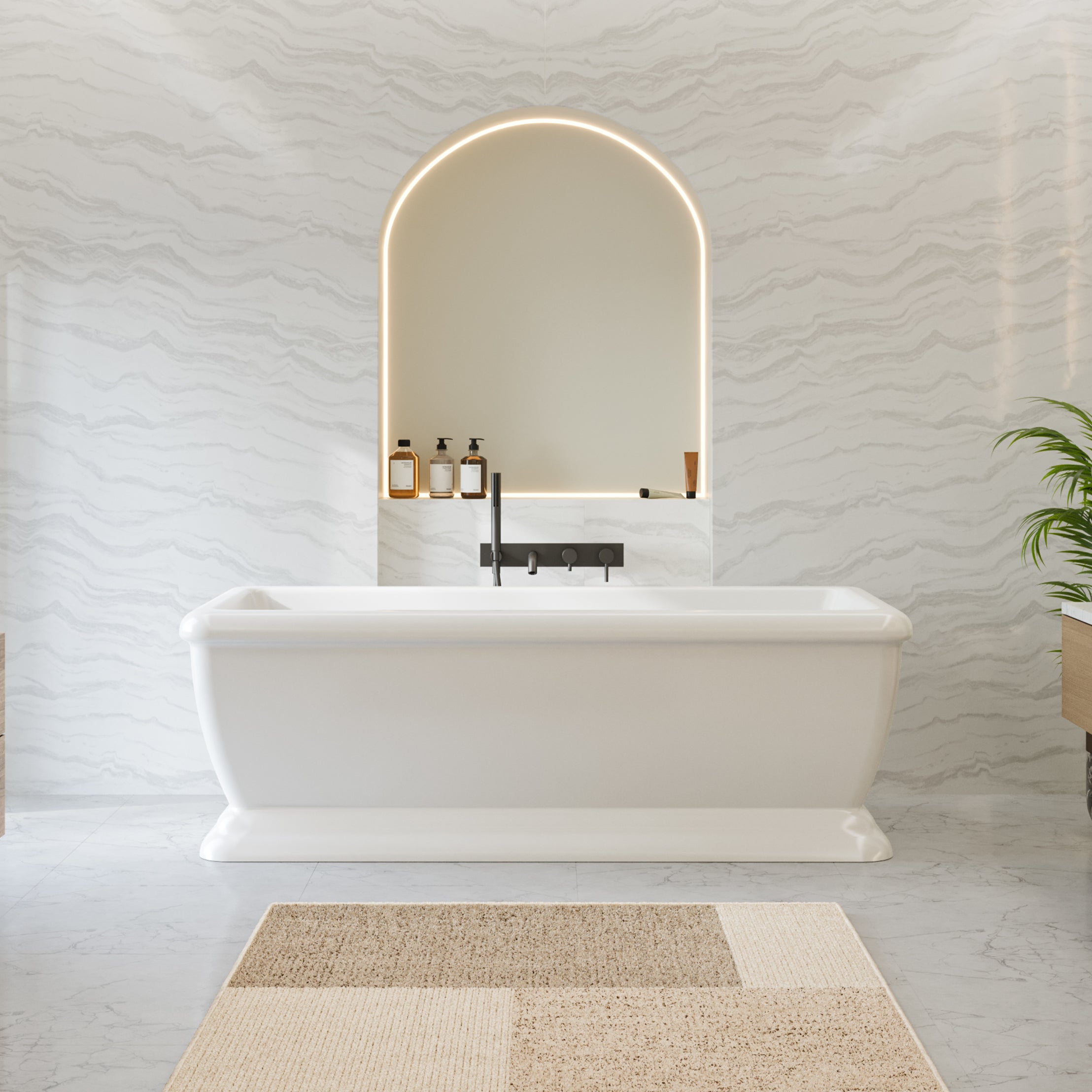 Evora 68 Inch Double Ended Pedestal Freestanding Bathtub | Alternative Image 01 | drain finish:Polished Nickel