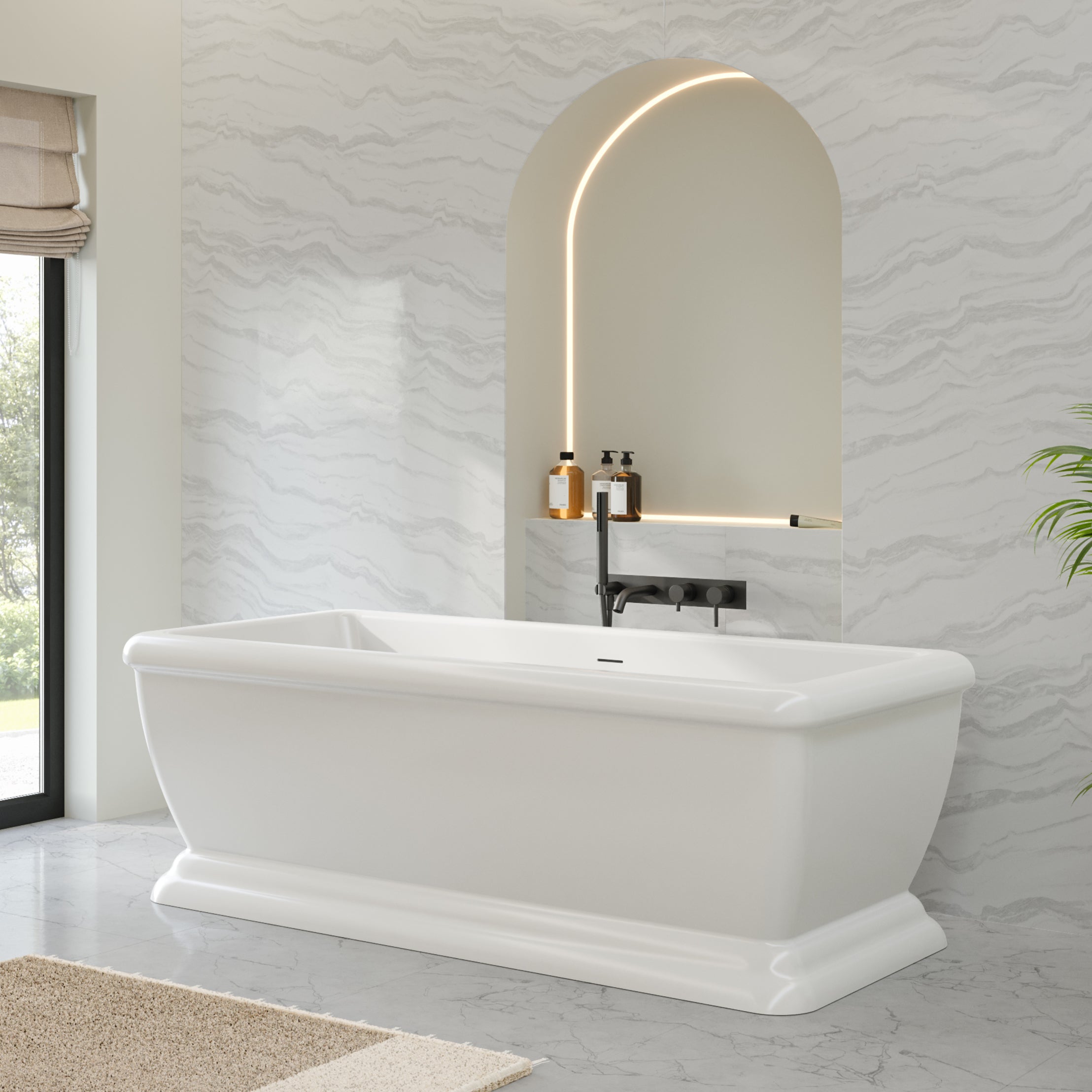 Evora 68 Inch Double Ended Pedestal Freestanding Bathtub | Alternative Image 02 | drain finish:Polished Nickel