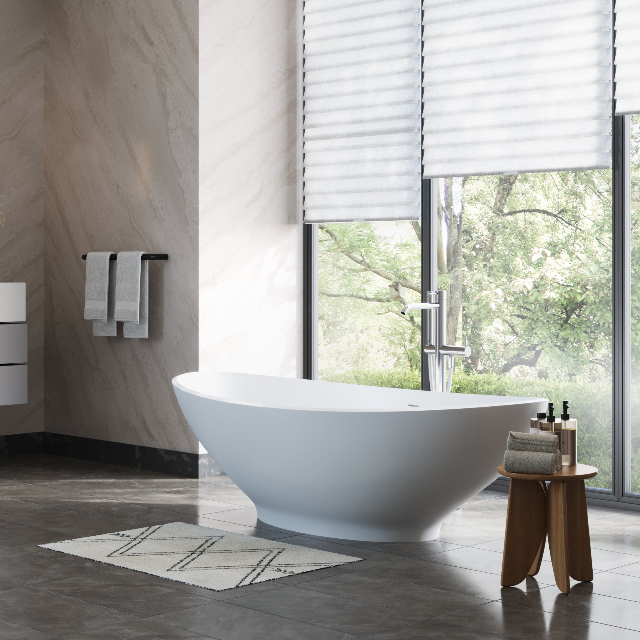 Grasse 74 Inch Mineralcast Solid Surface Tub | Alternative Image 02 | finish:Matte White