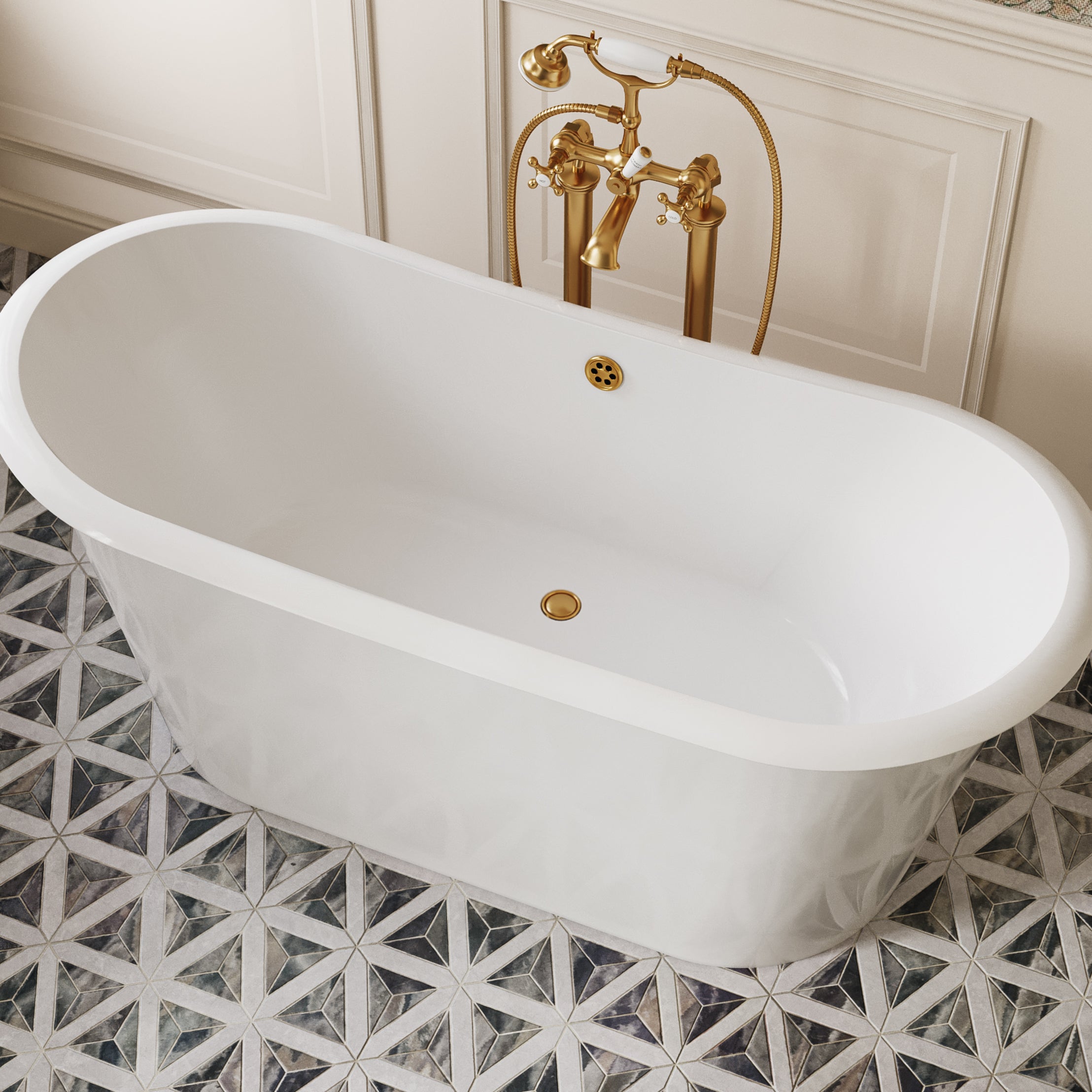 MARELLA 67 Inch Cast Iron Double Ended Skirted Tub - No Faucet Drillings - White | Alternative Image 03