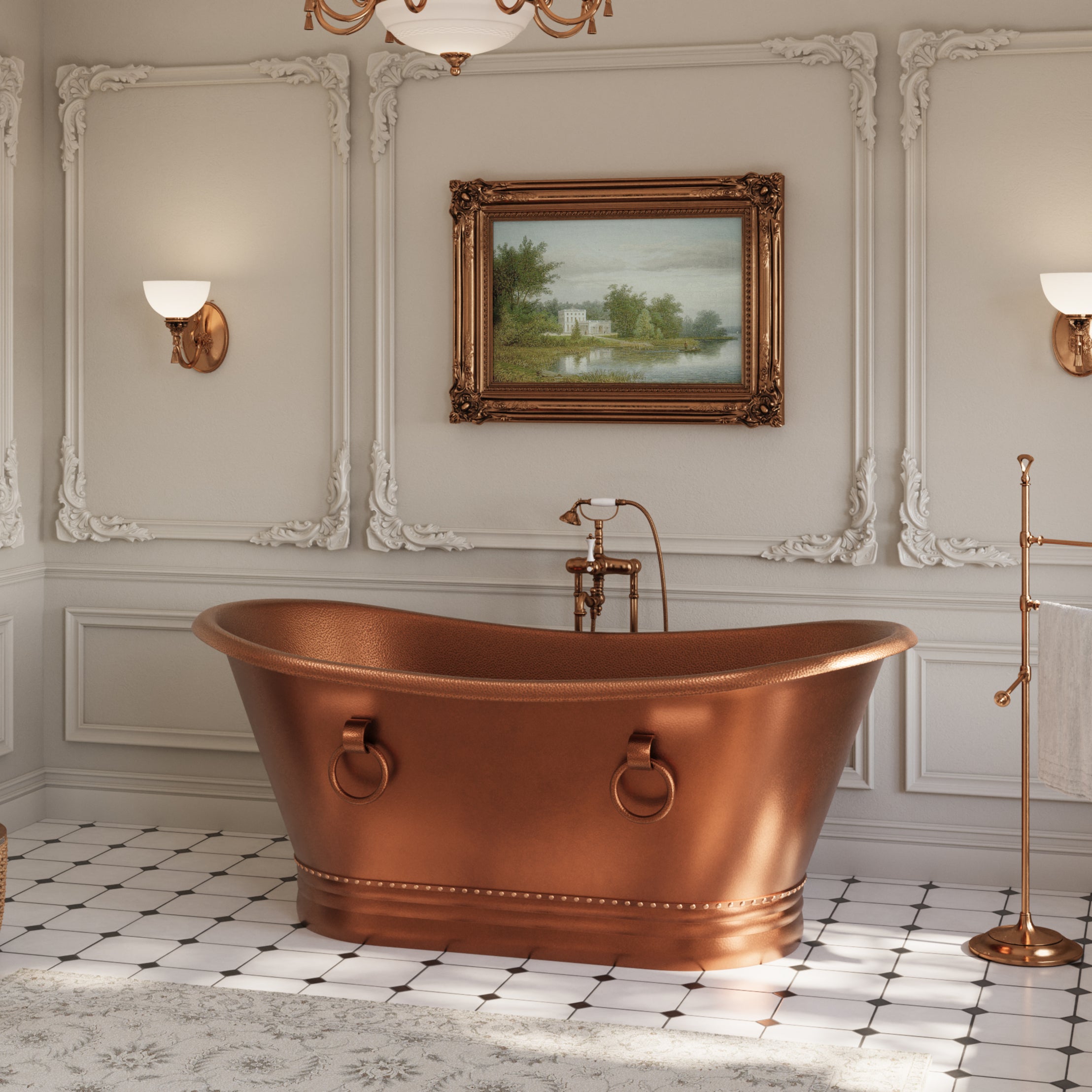 Santiago 71 Inch Copper Freestanding Double Slipper Bathtub - Medium Copper | Alternative Image 02
