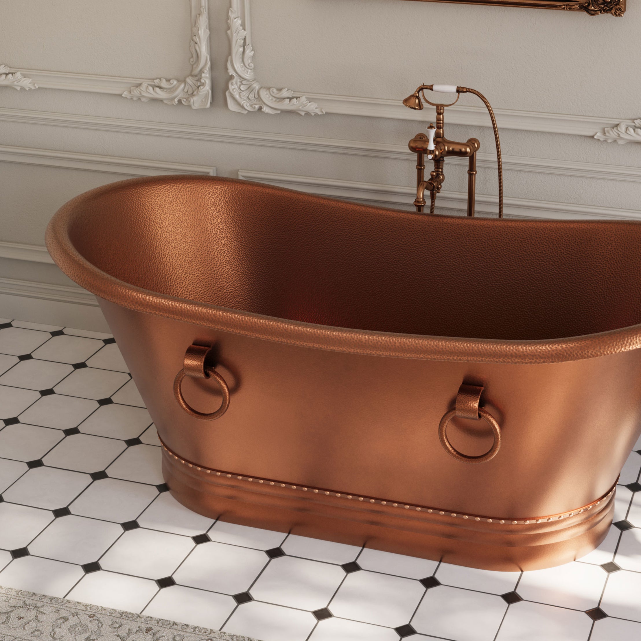 Santiago 71 Inch Copper Freestanding Double Slipper Bathtub - Medium Copper | Alternative Image 03