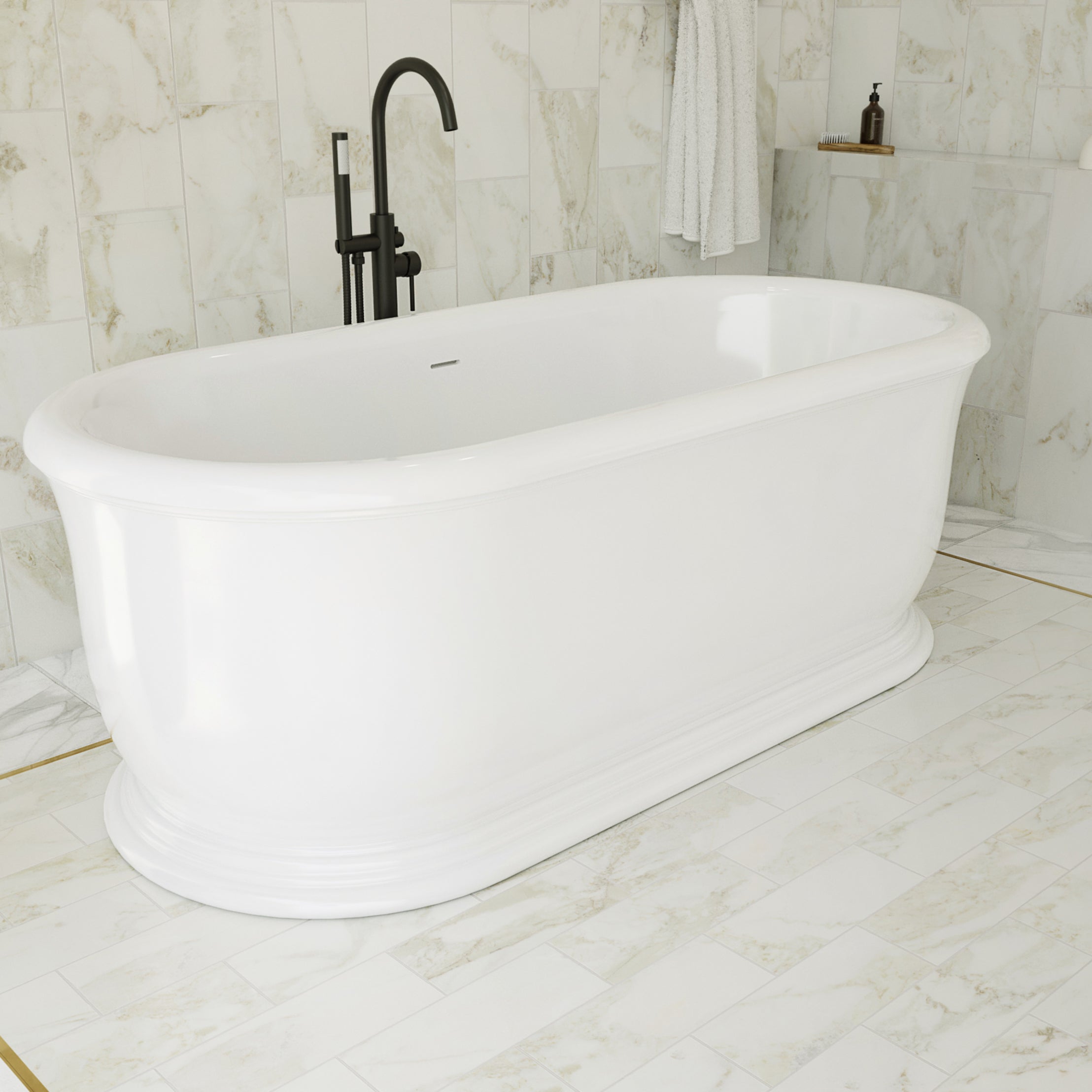 Slyph 71 Inch Resin Double Ended Freestanding Tub - No Faucet Drillings - Gloss White | Alternative Image 02 | finish:Gloss White