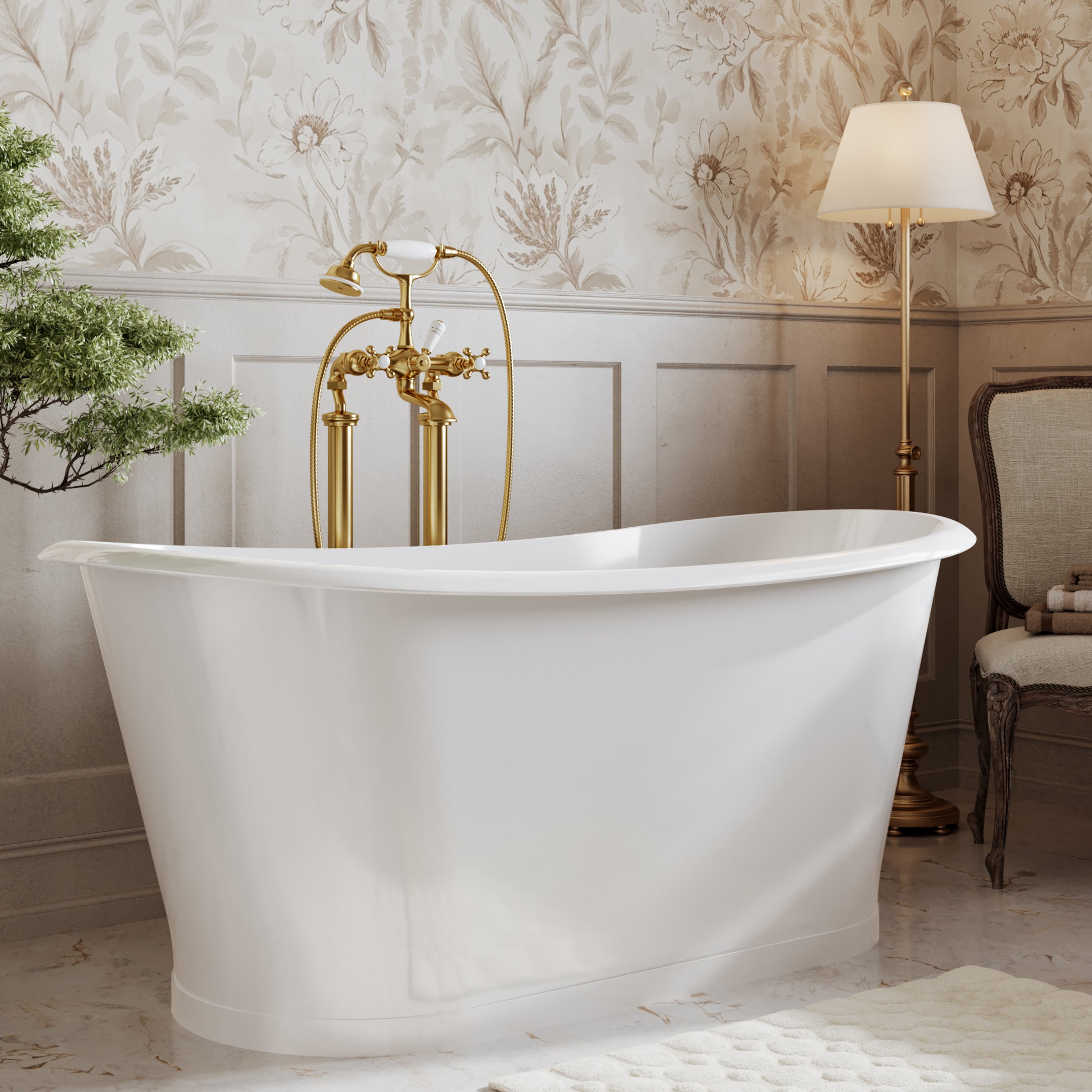 UNA 67 Inch Cast Iron Double Ended Skirted Bathtub – No Faucet Drillings – White | Alternative Image 02