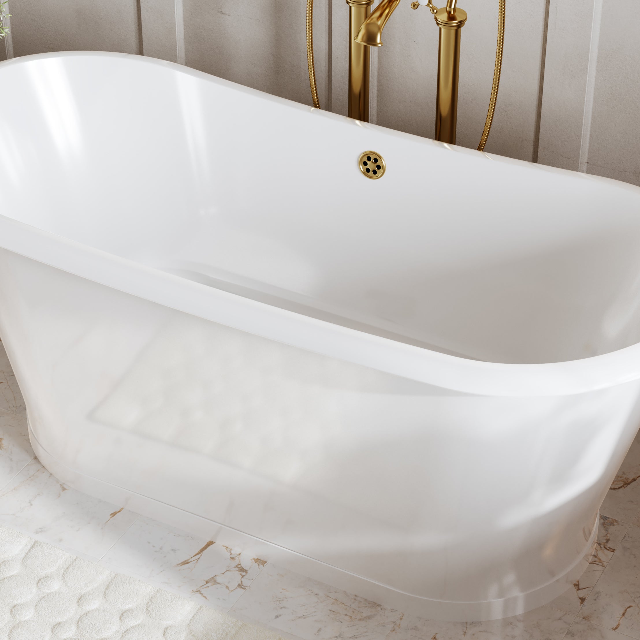 UNA 67 Inch Cast Iron Double Ended Skirted Bathtub – No Faucet Drillings – White | Alternative Image 03