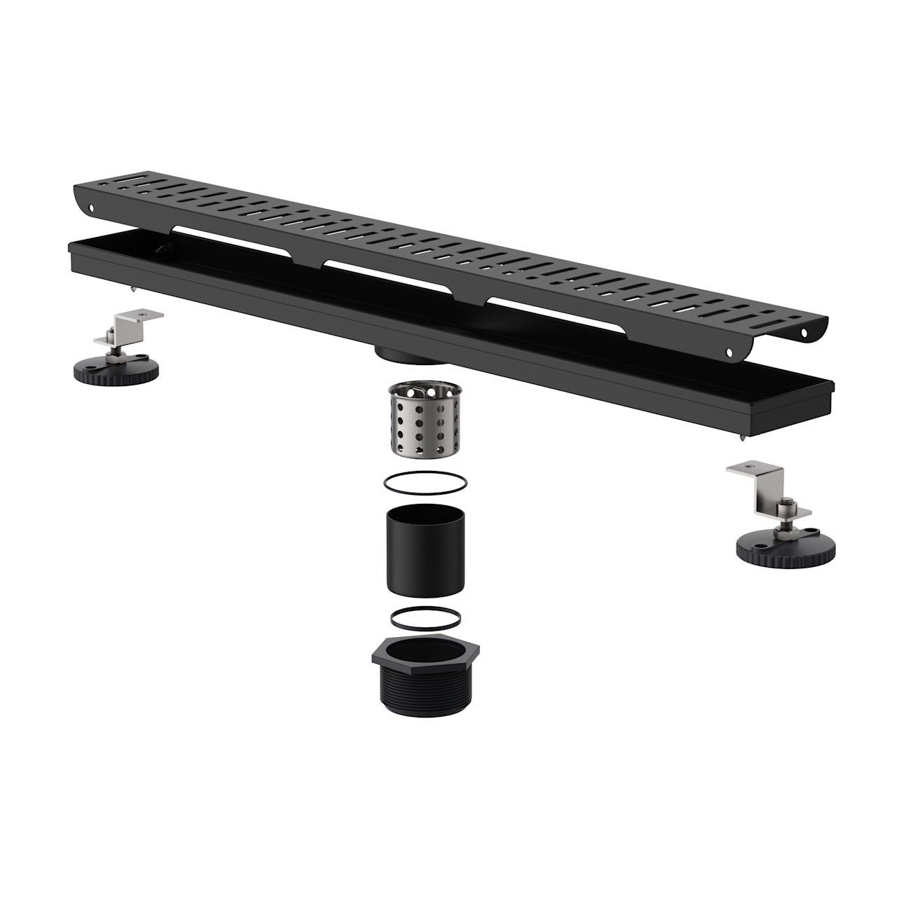 24 Inch Grated Linear Shower Drain | Alternative Image 06 | finish:Matte Black