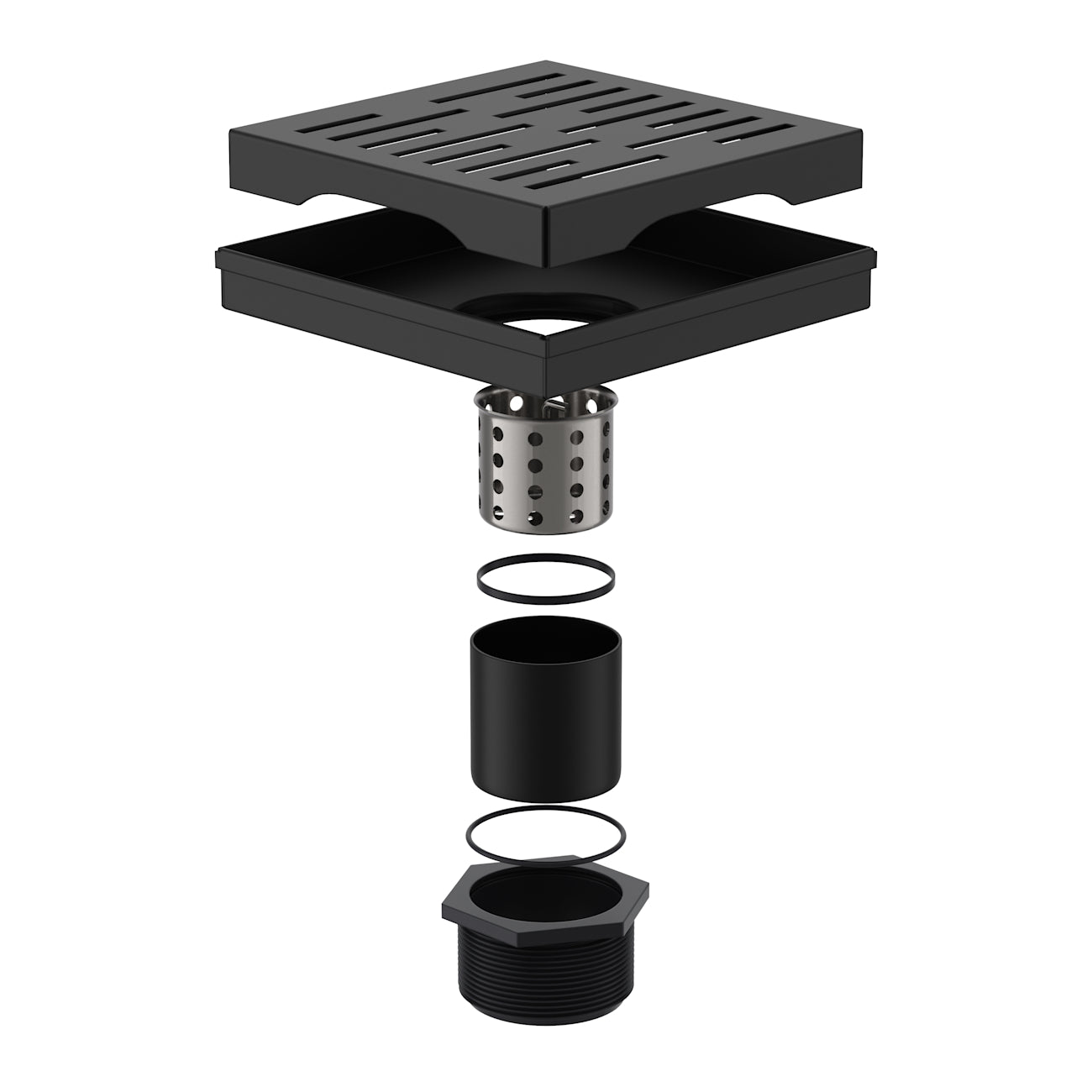 6 Inch Square Shower Drain | Alternative Image 05 | finish:Matte Black