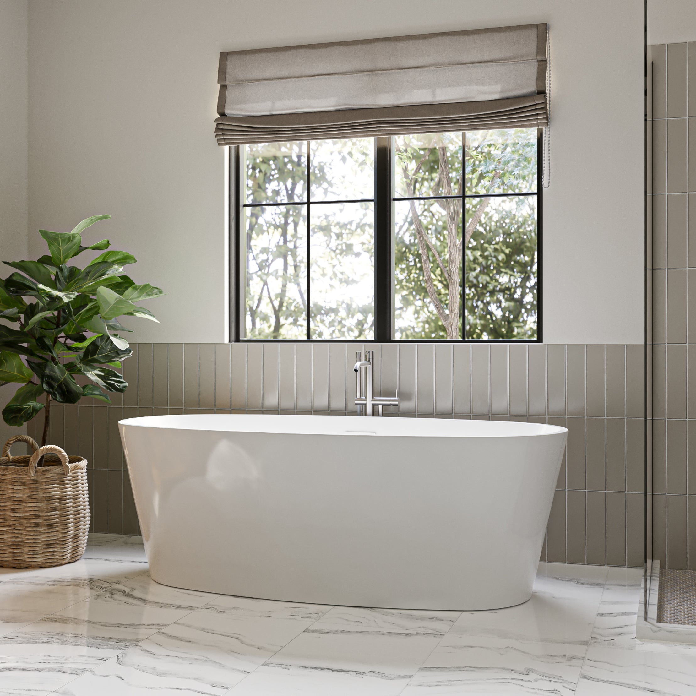 Brisa 68 x 31-Inch Freestanding Bathtub Center Drain With Integrated Overflow | Alternative Image 02 | drain finish:Brushed Nickel