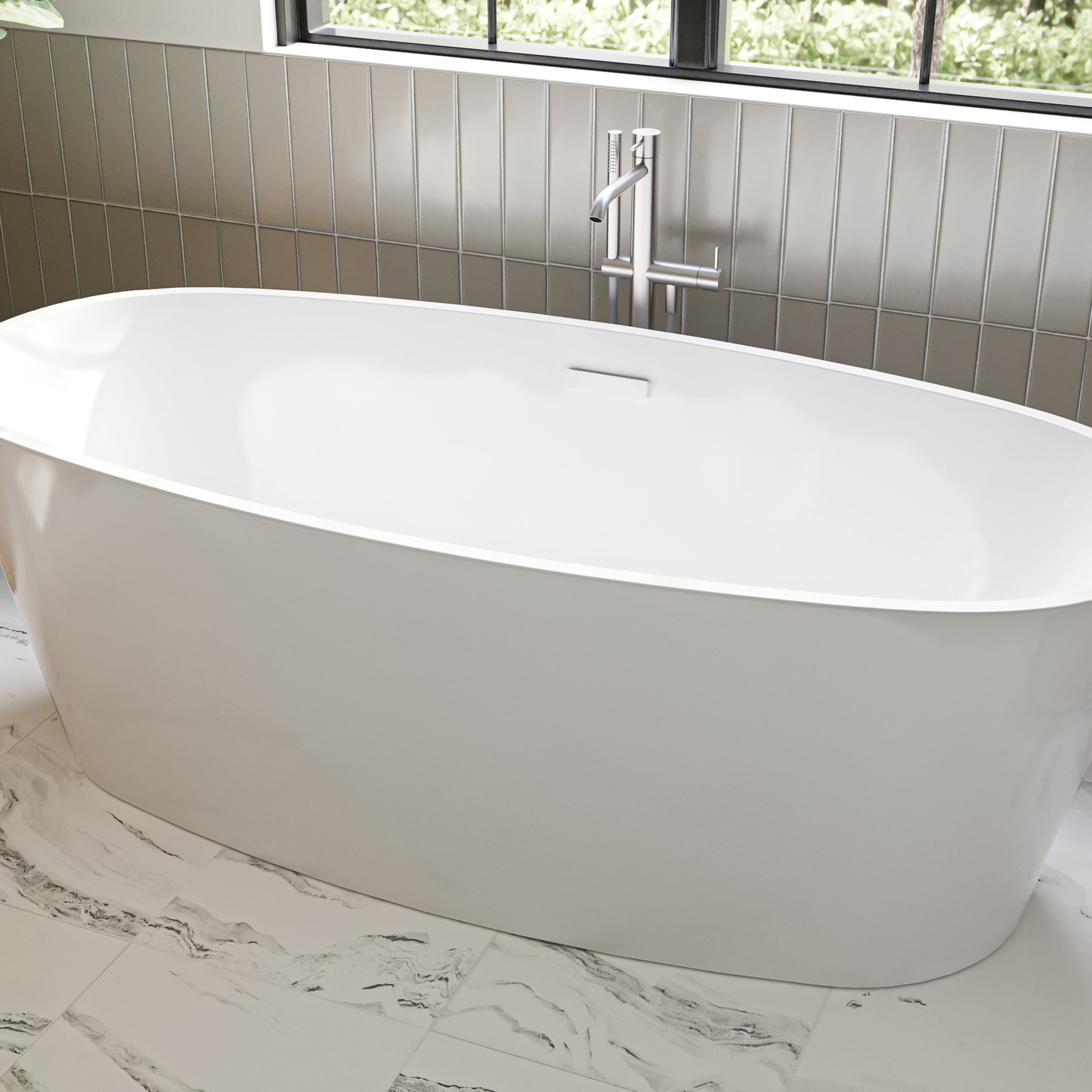 Brisa 68 x 31-Inch Freestanding Bathtub Center Drain With Integrated Overflow | Alternative Image 03 | drain finish:Brushed Nickel